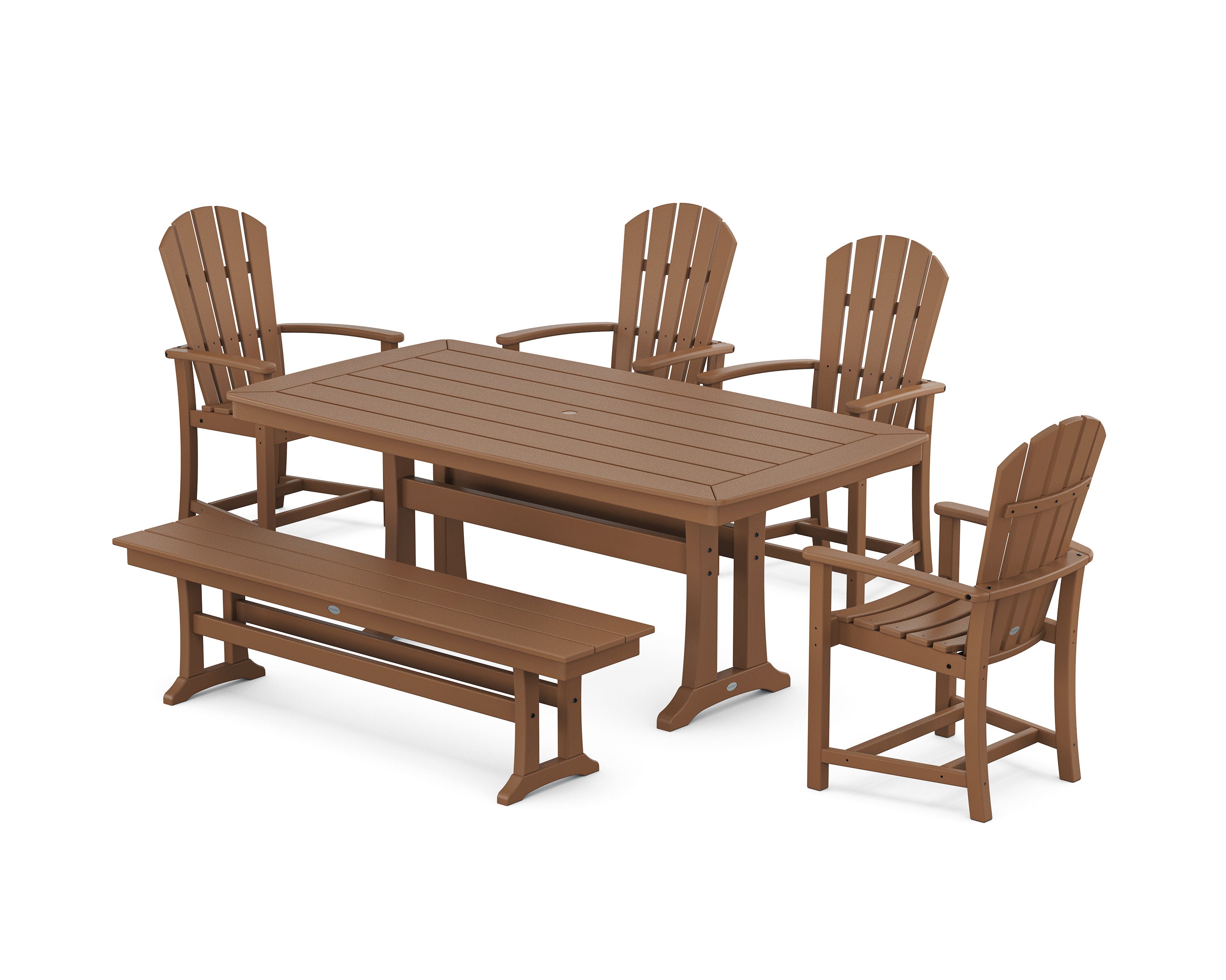 Palm Coast 6-Piece Dining Set with Trestle Legs and Bench in Teak