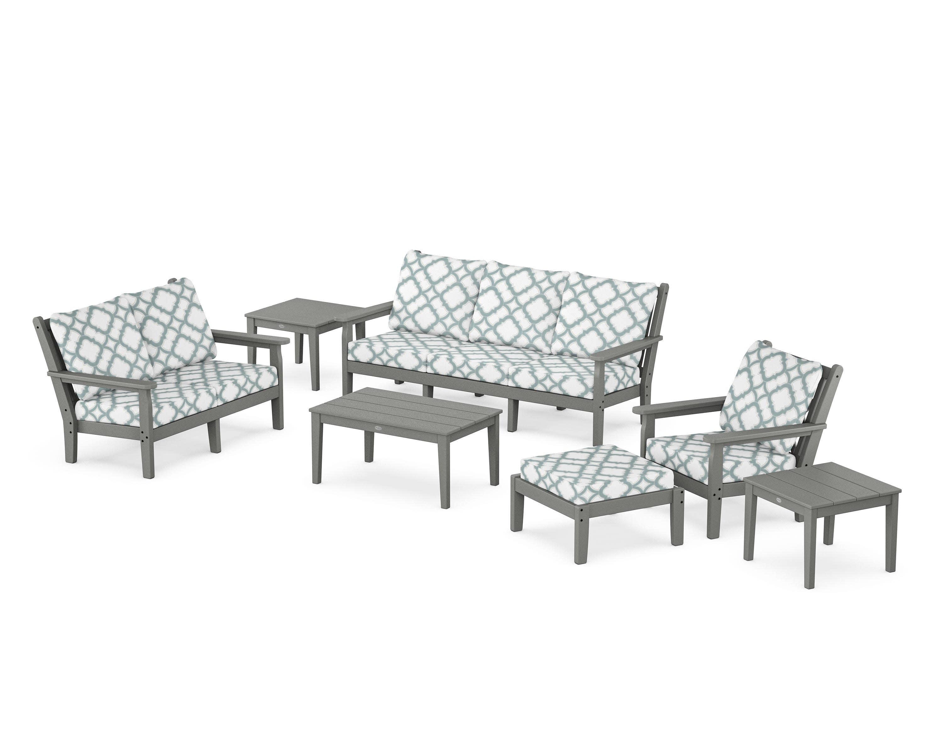 Chippendale 7-Piece Deep Seating Set in Slate Grey / Trellis Glacier Spa