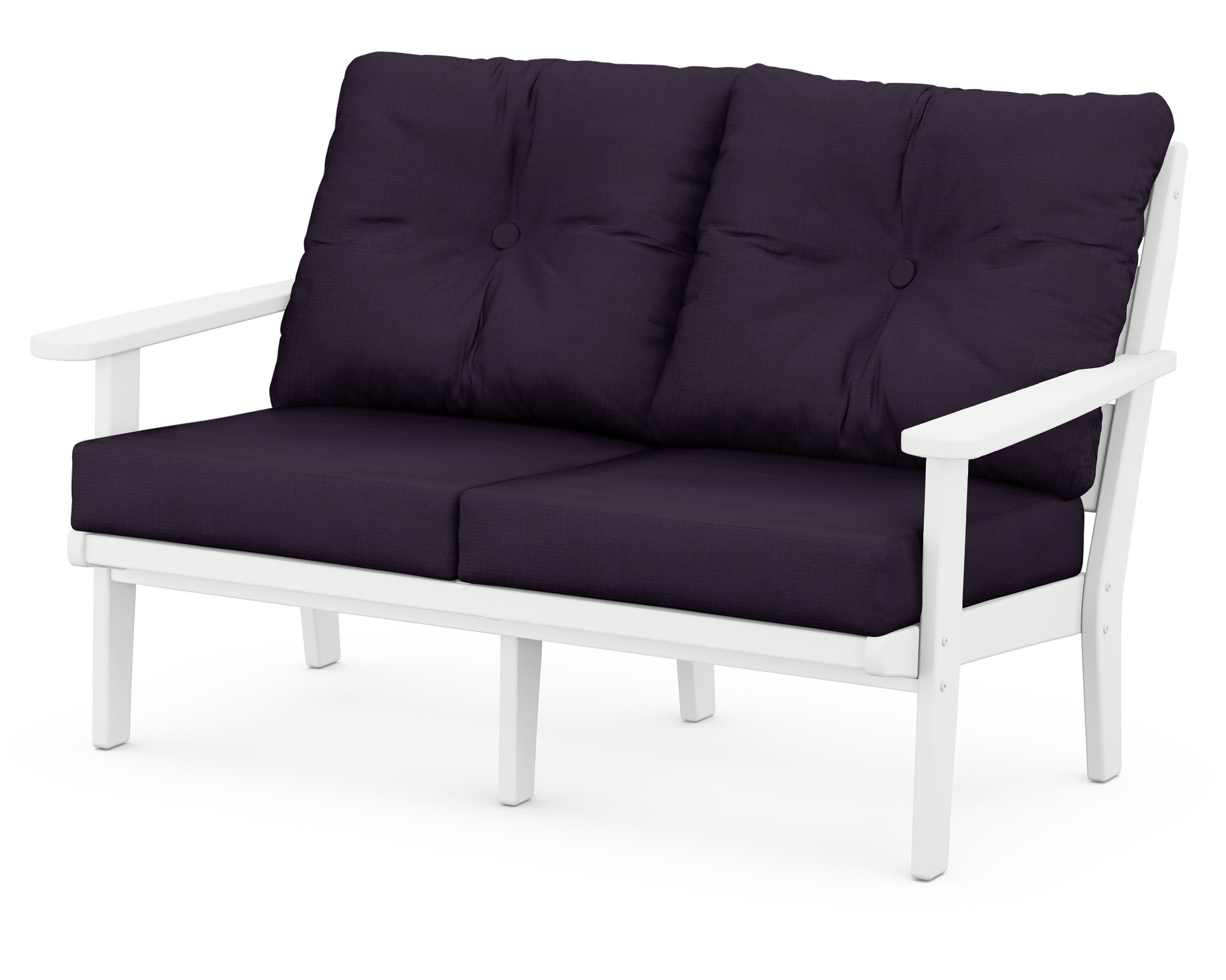 Lakeside Deep Seating Loveseat in White / Navy Linen