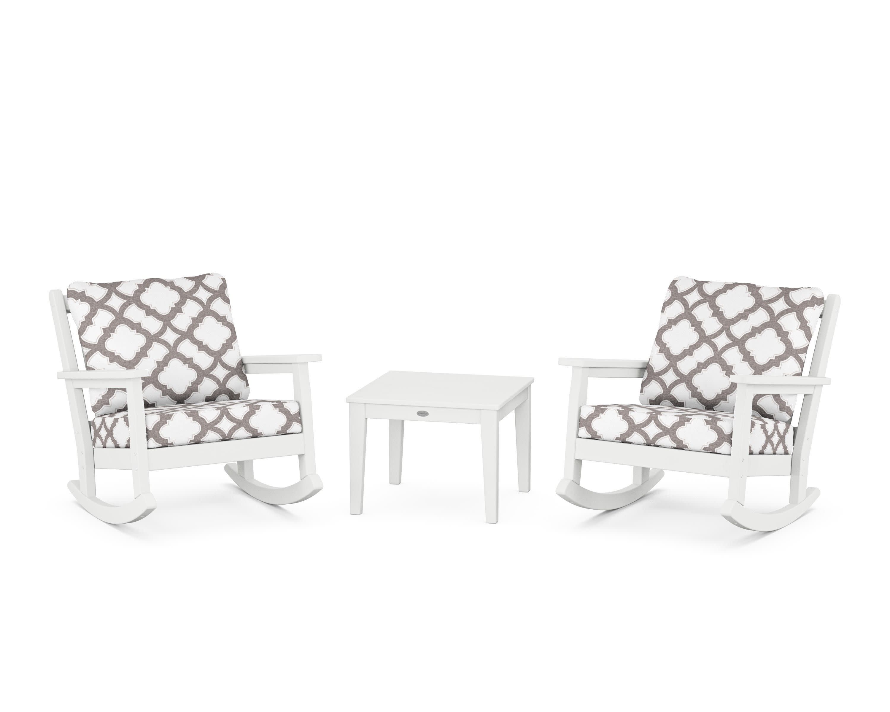 Chippendale 3-Piece Deep Seating Rocker Set in White / Trellis Grey Mist