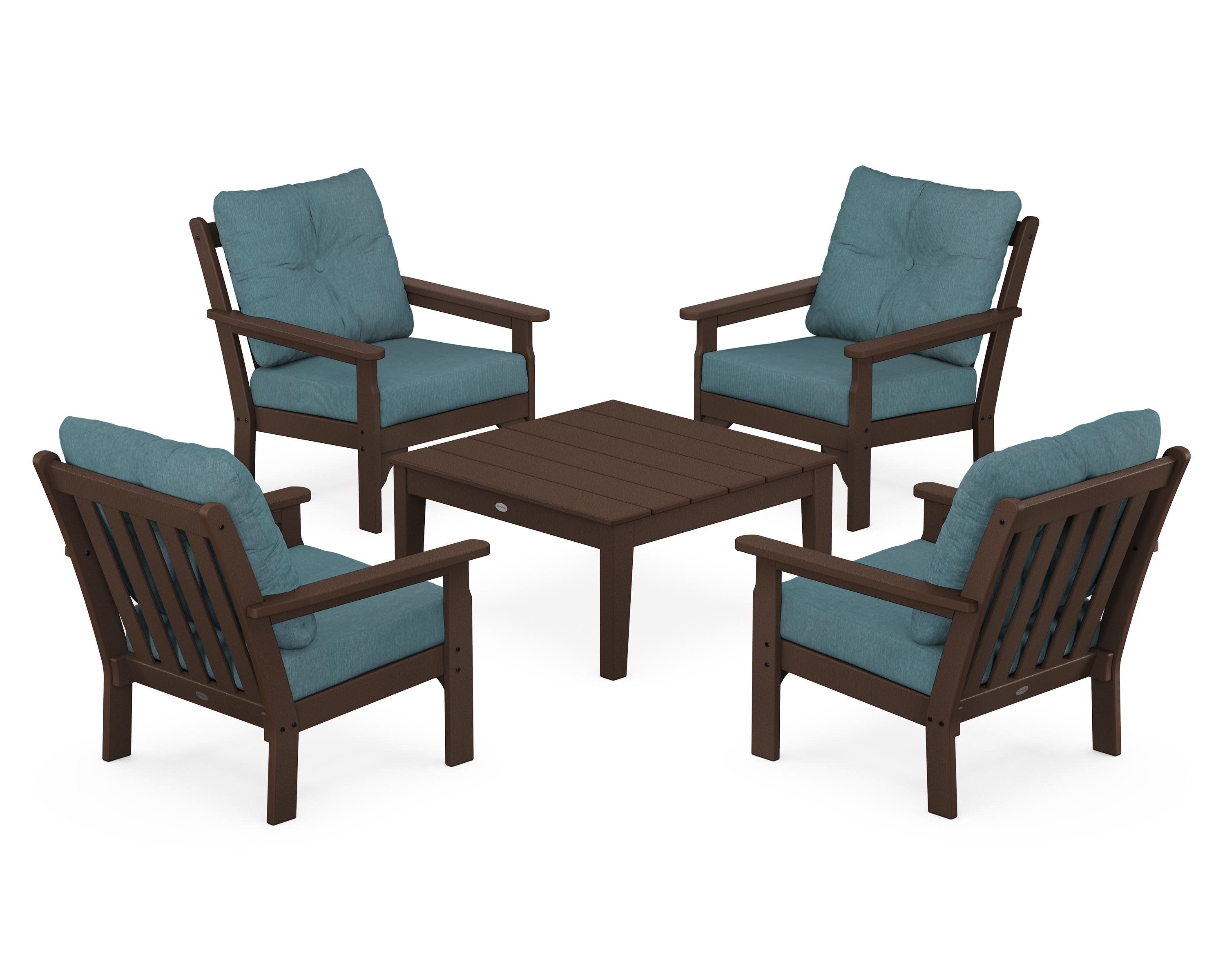 Vineyard 5-Piece Deep Seating Conversation Set in Mahogany / Ocean Teal