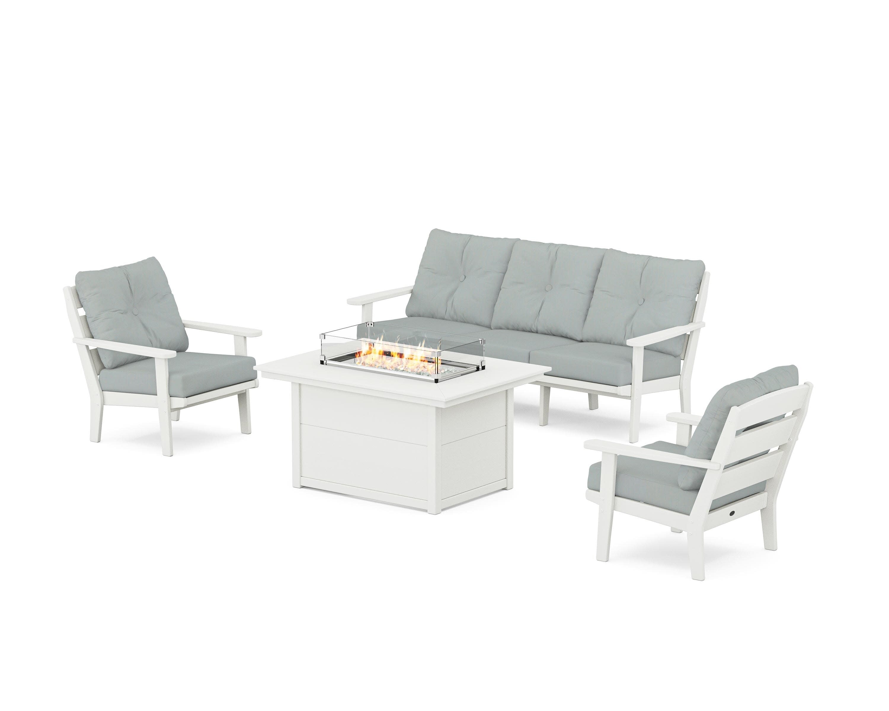Lakeside Deep Seating Fire Pit Table Set in Vintage White / Spa
