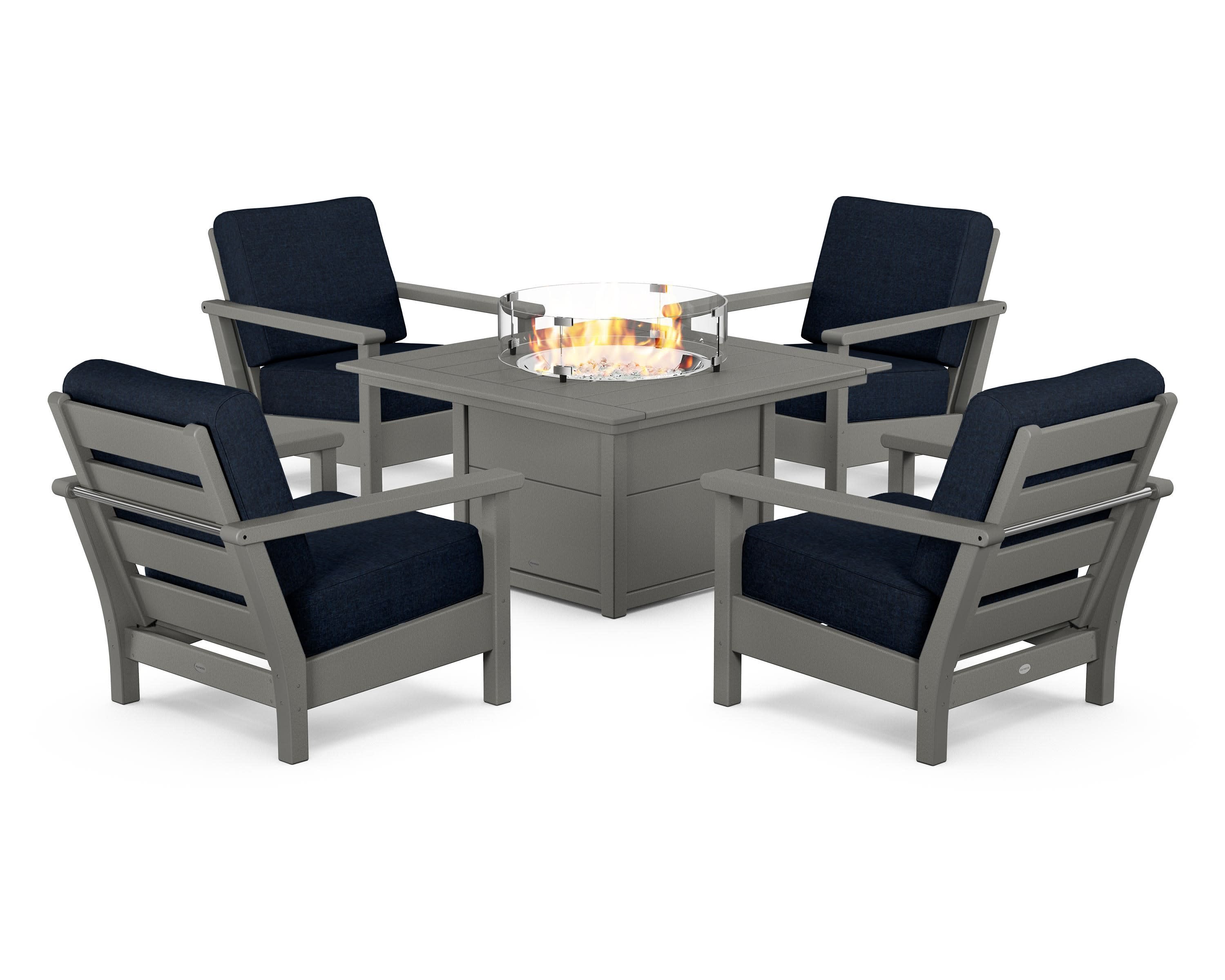 Harbour 5-Piece Conversation Set with Fire Pit Table in Slate Grey / Marine Indigo