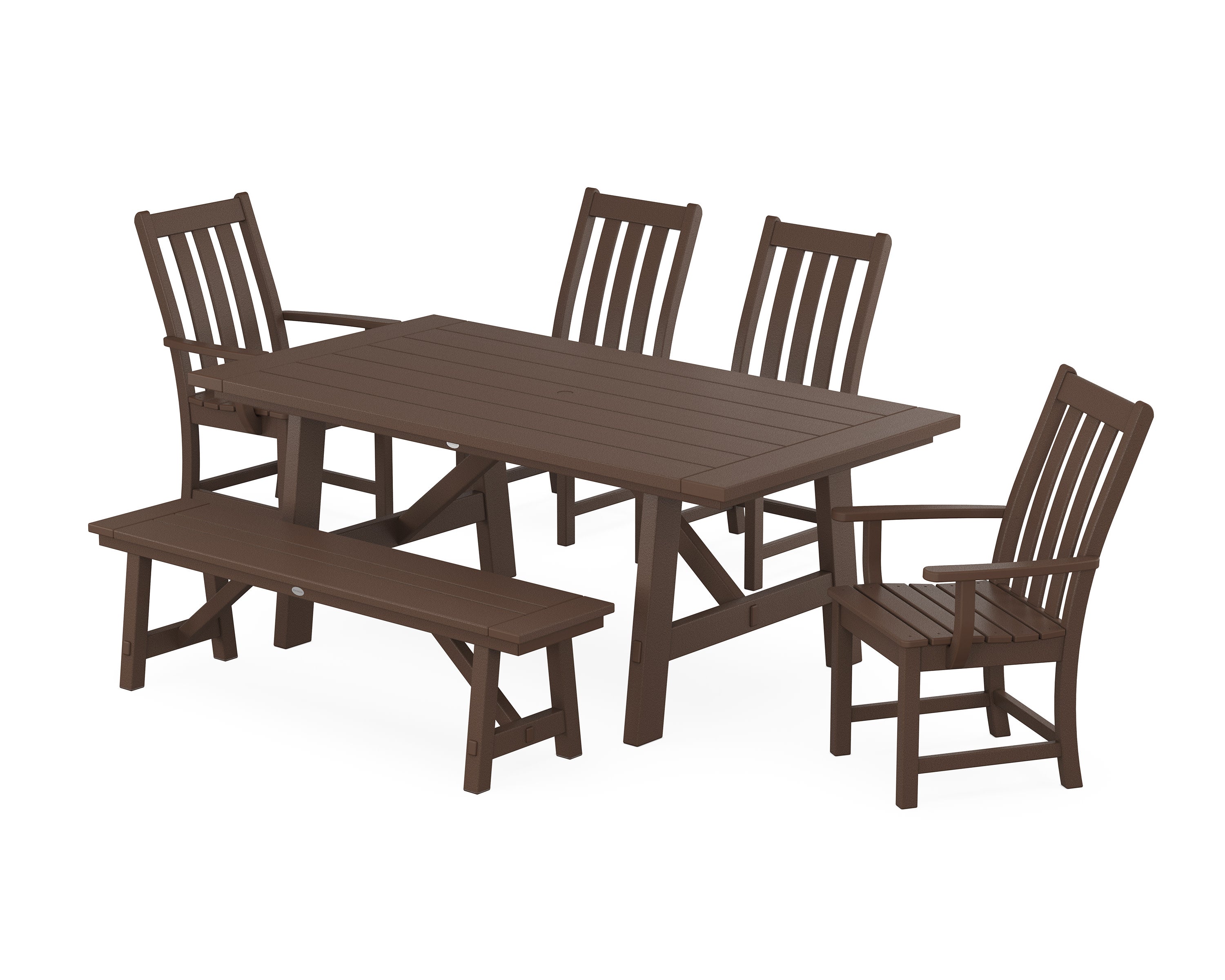 Vineyard 6-Piece Rustic Farmhouse Dining Set With Bench in Mahogany