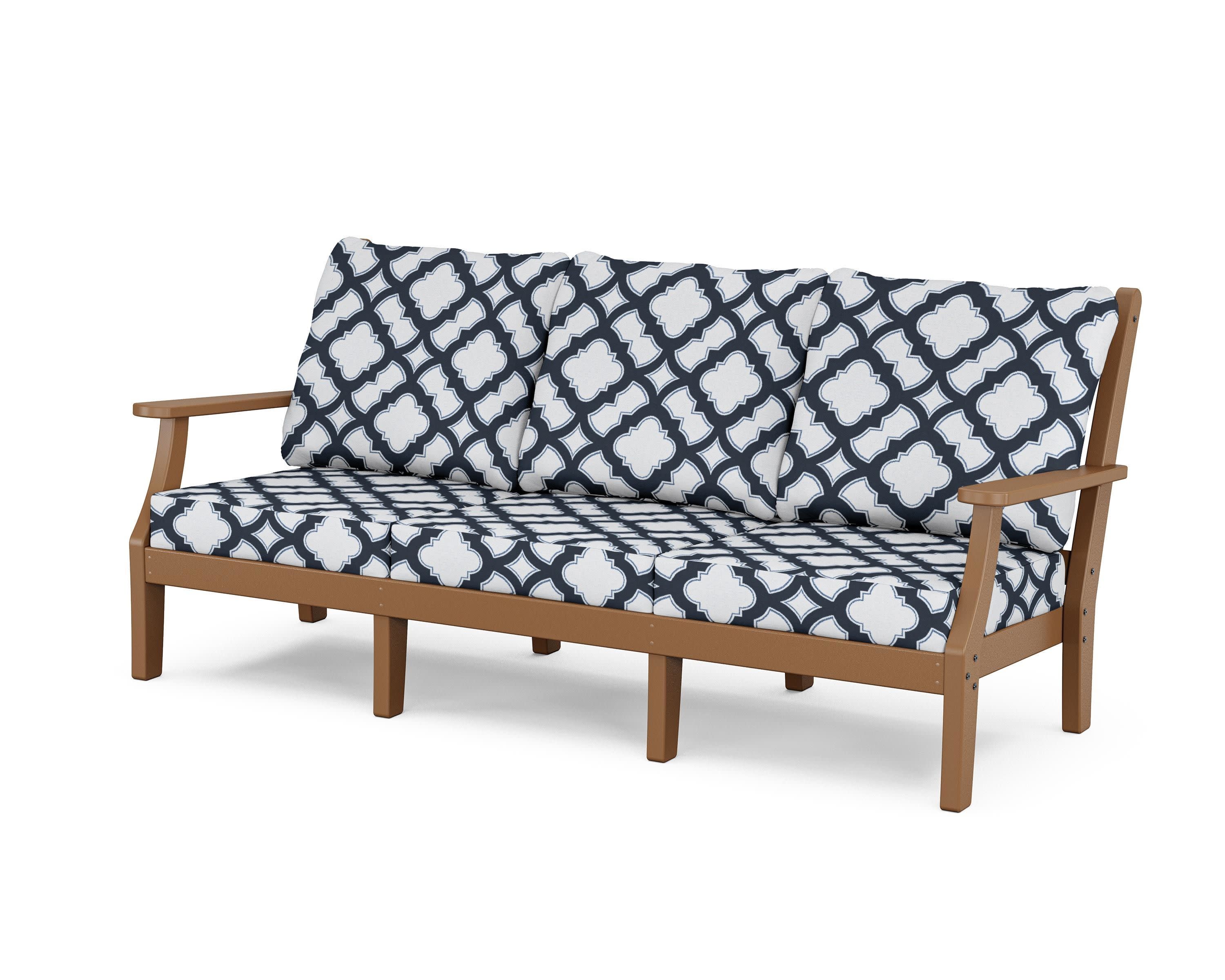 Wovendale Deep Seating Sofa in Teak / Trellis Marine Indigo