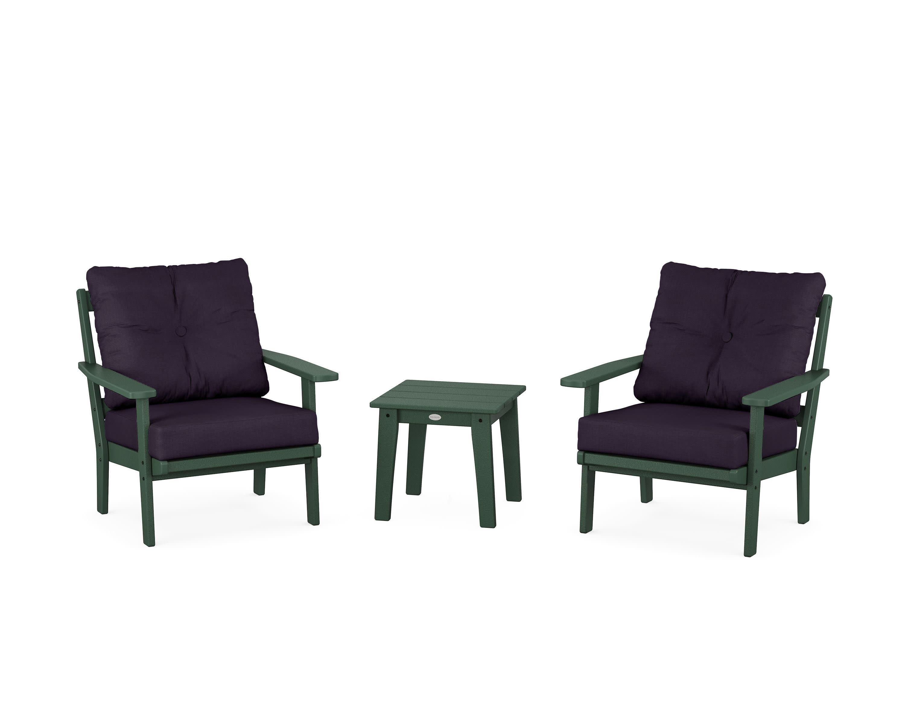 Oxford 3-Piece Deep Seating Set in Green / Navy Linen