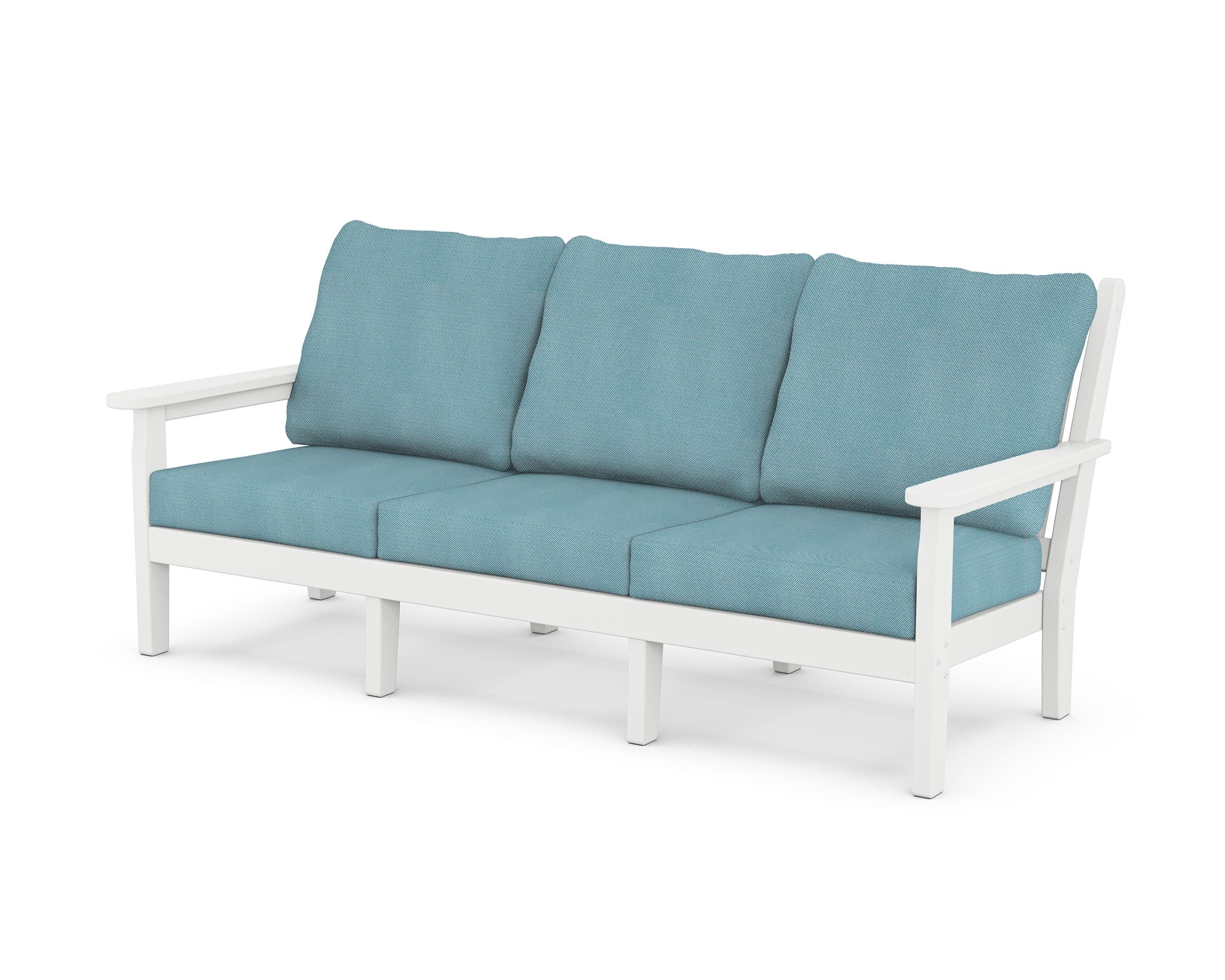 Chippendale Deep Seating Sofa in White / Lattice Sky Blue