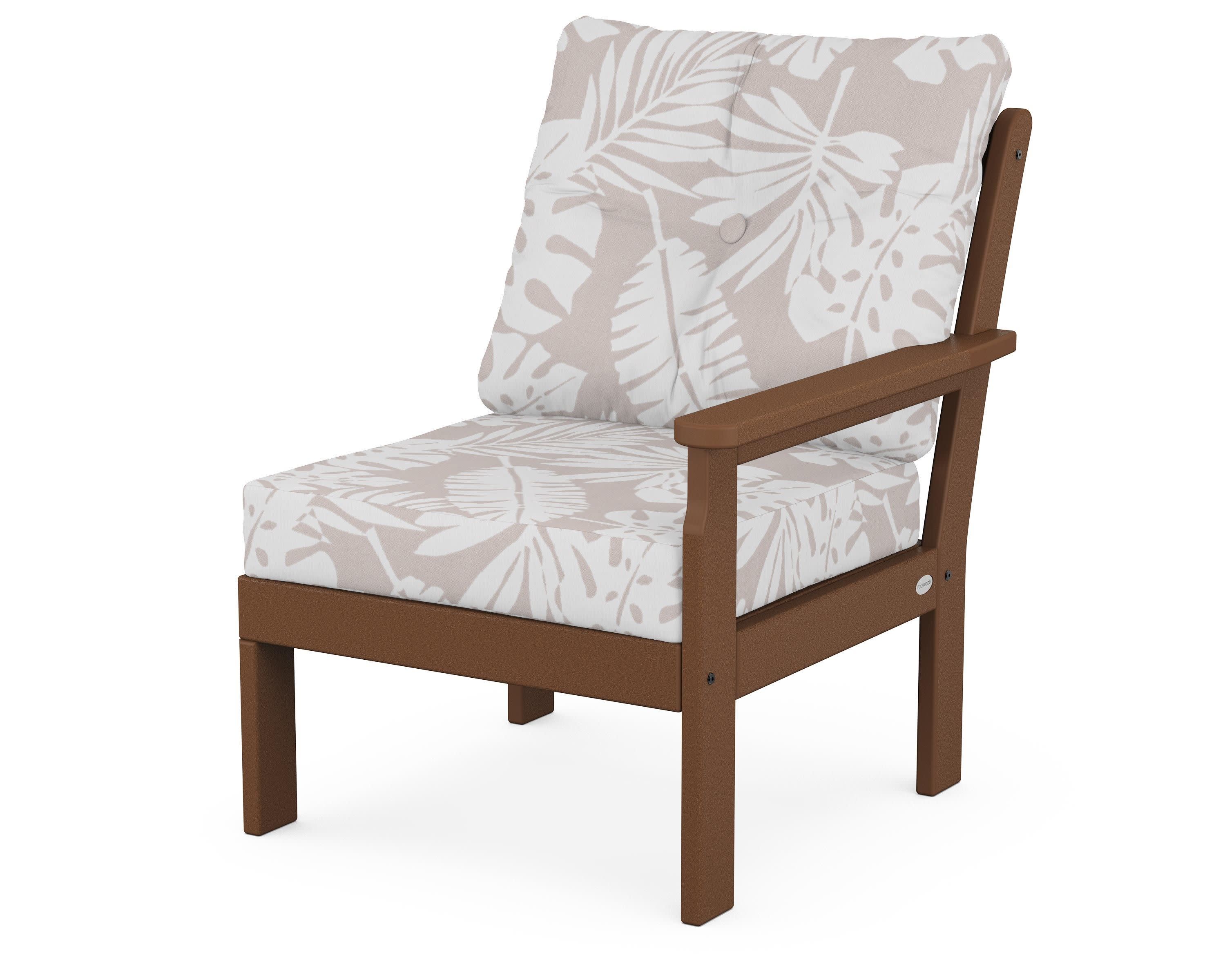 Vineyard Modular Right Arm Chair in Teak / Leaf Dune Burlap
