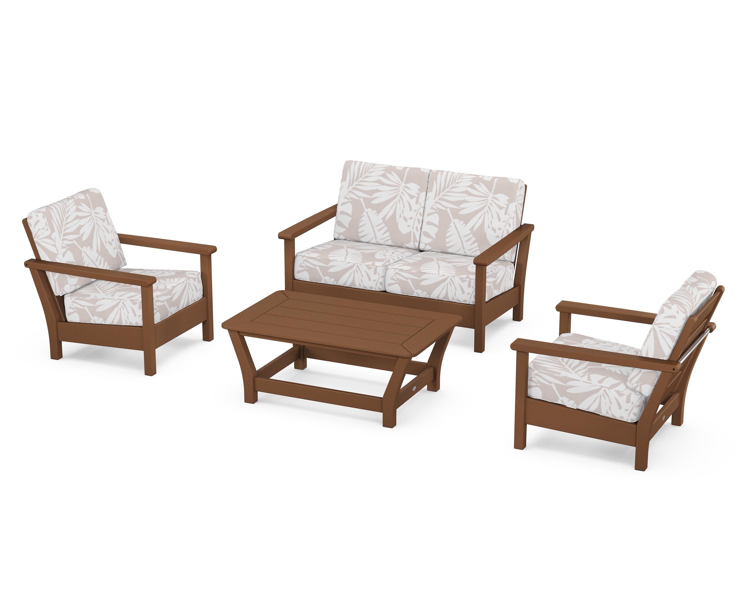Harbour 4-Piece Deep Seating Set in Teak / Leaf Dune Burlap