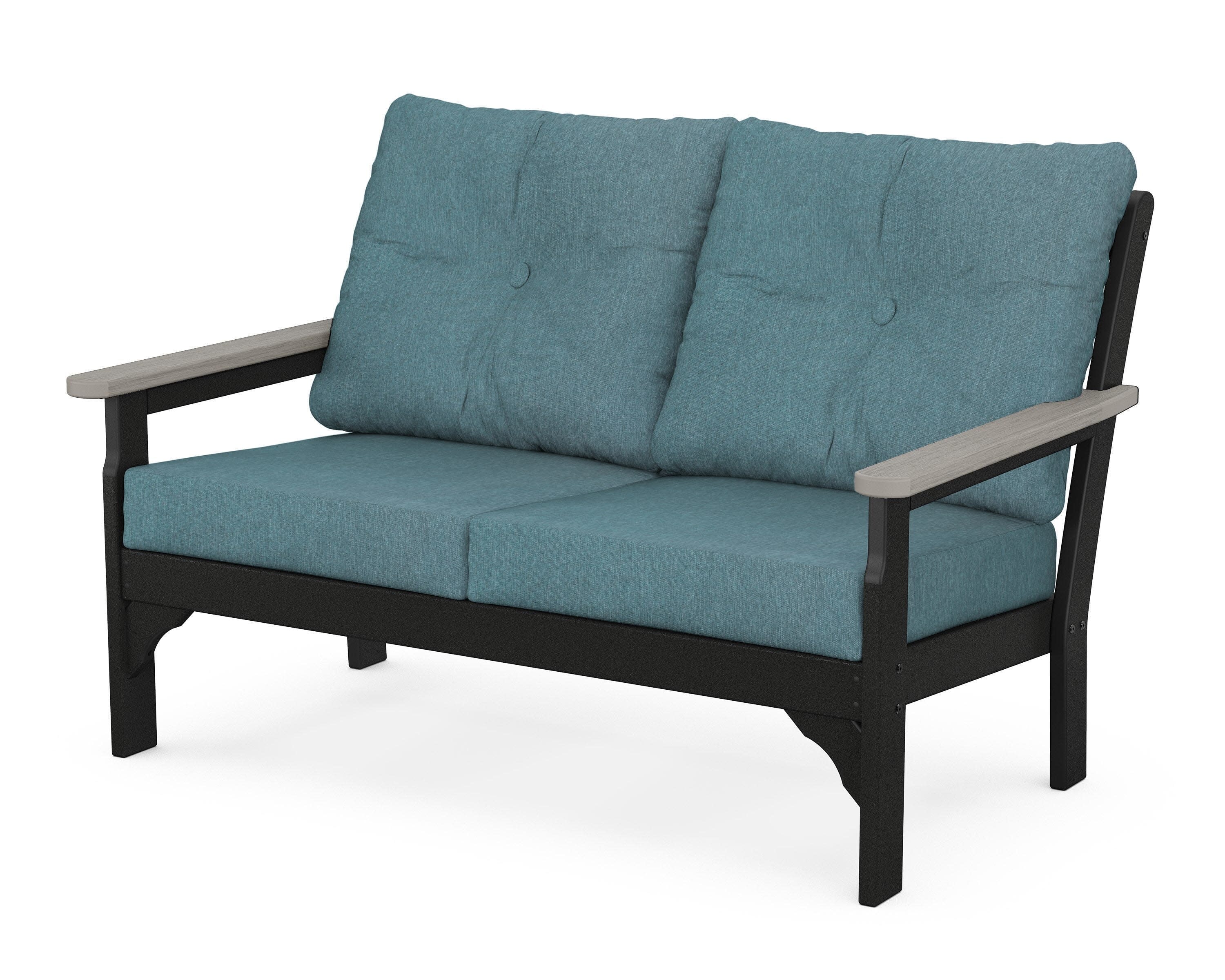 Vineyard Deep Seating Loveseat in Black / Driftwood / Ocean Teal