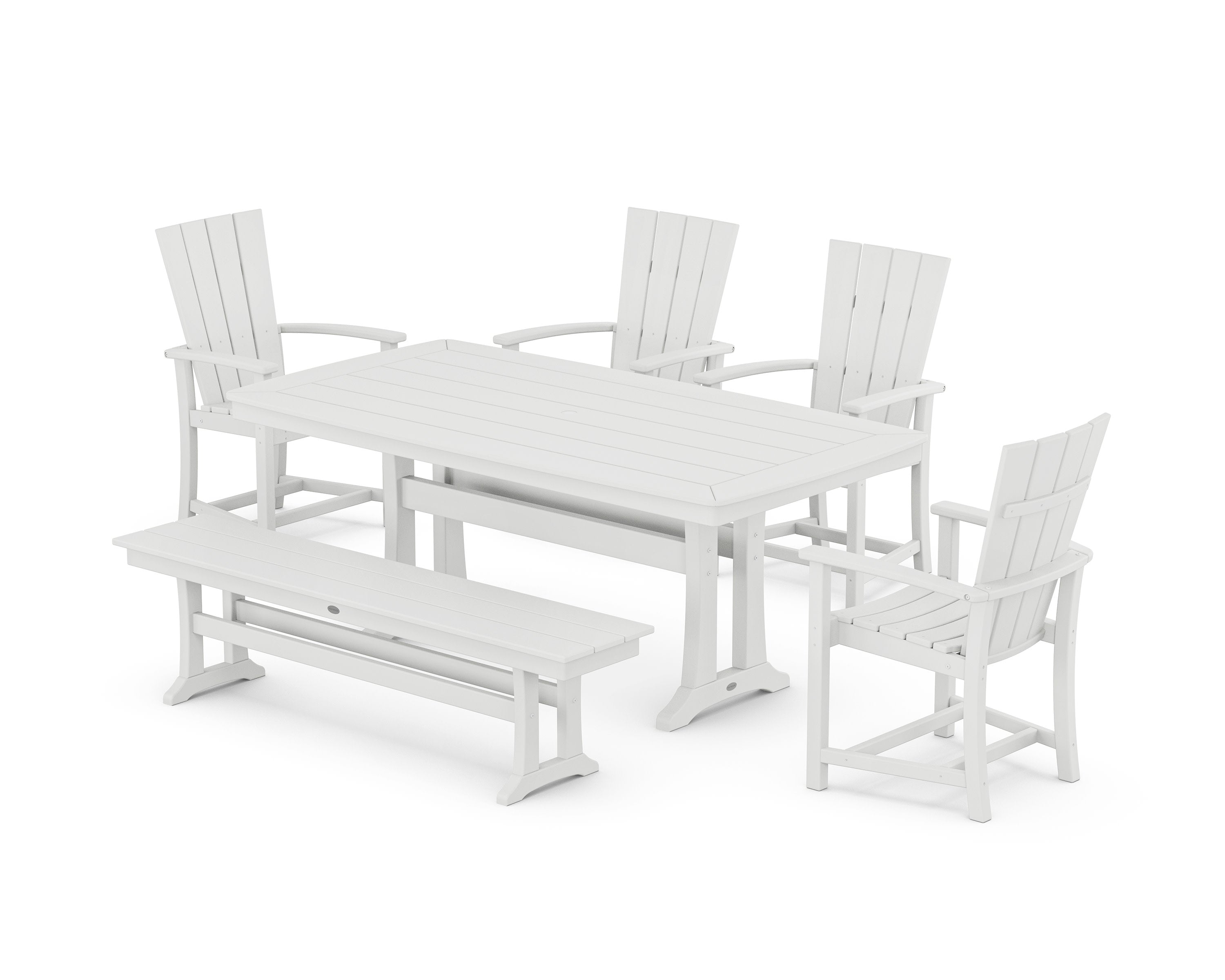 Quattro 6-Piece Dining Set with Trestle Legs and Bench in White