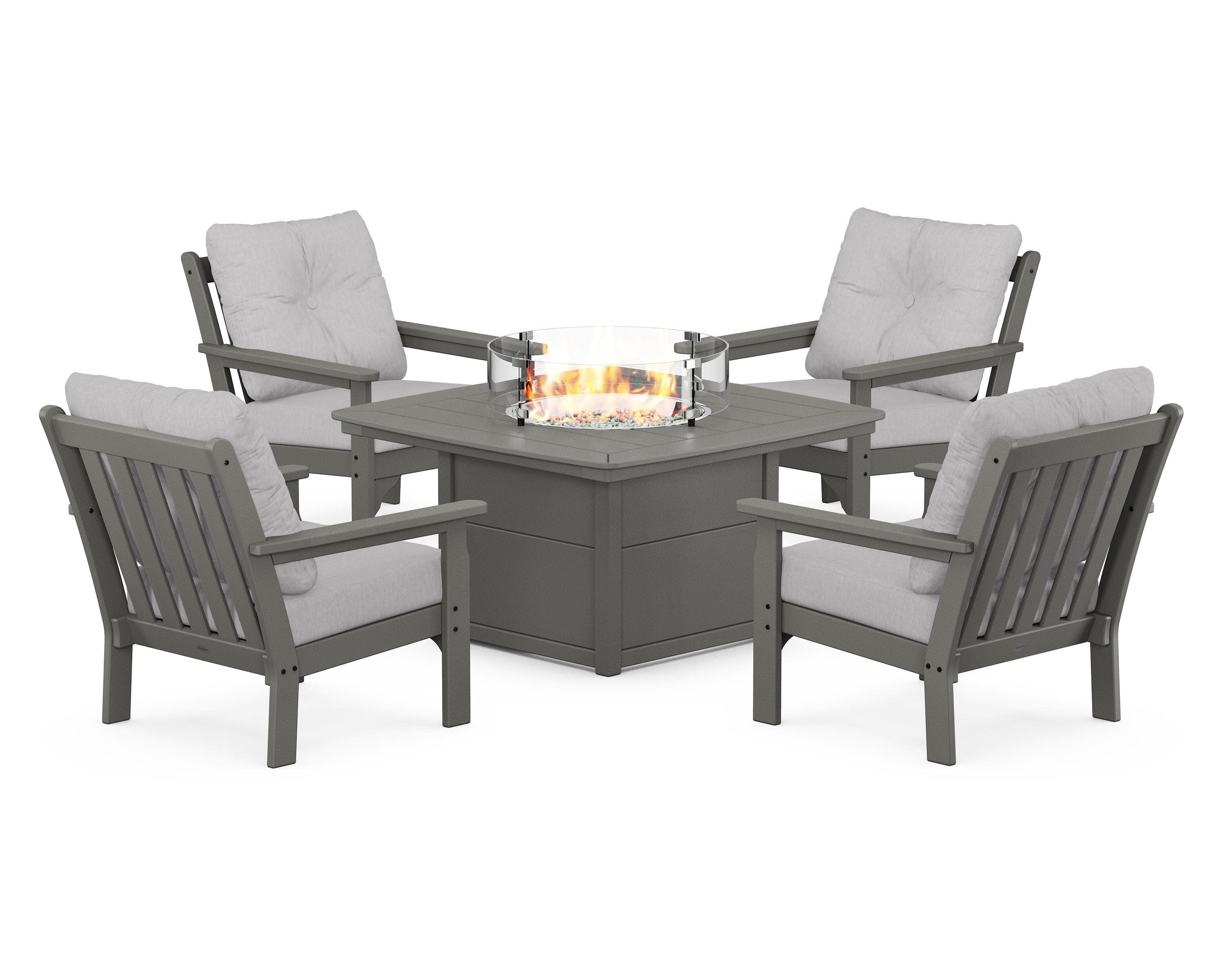 Vineyard 5-Piece Conversation Set with Fire Pit Table in Slate Grey / Granite