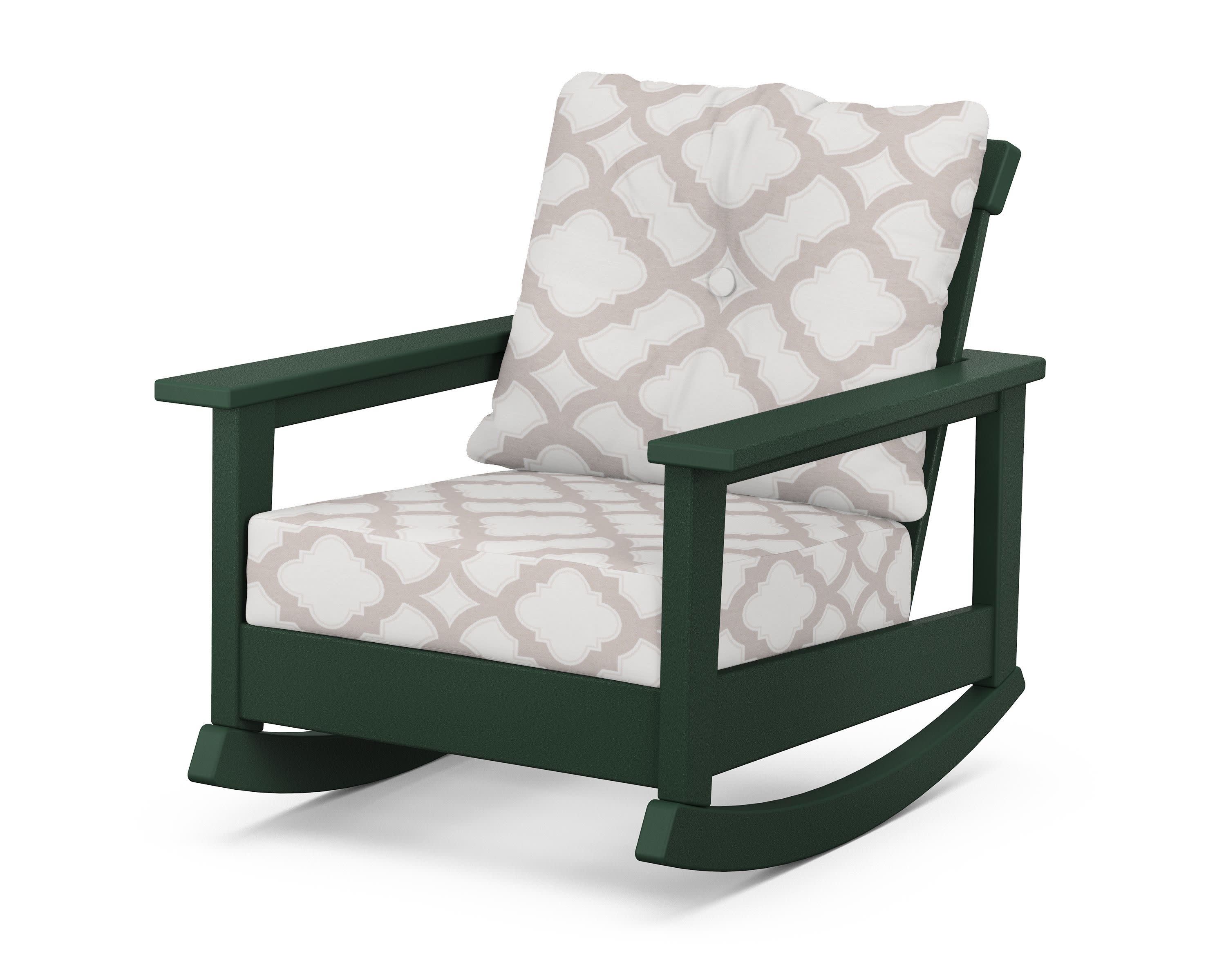 Prescott Deep Seating Rocking Chair in Green / Trellis Dune Burlap