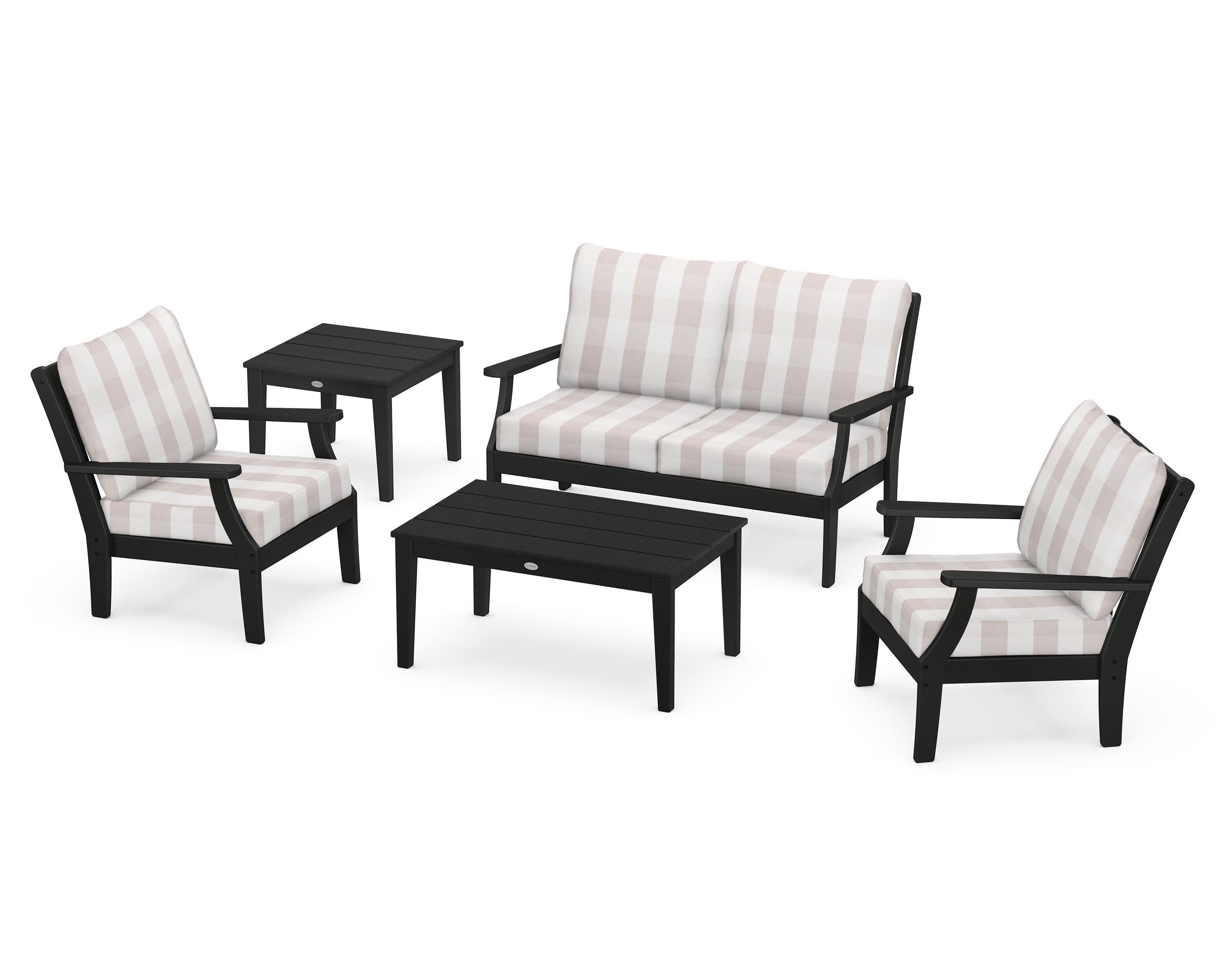 Braxton 5-Piece Deep Seating Set in Black / Buffalo Plaid Dune Burlap