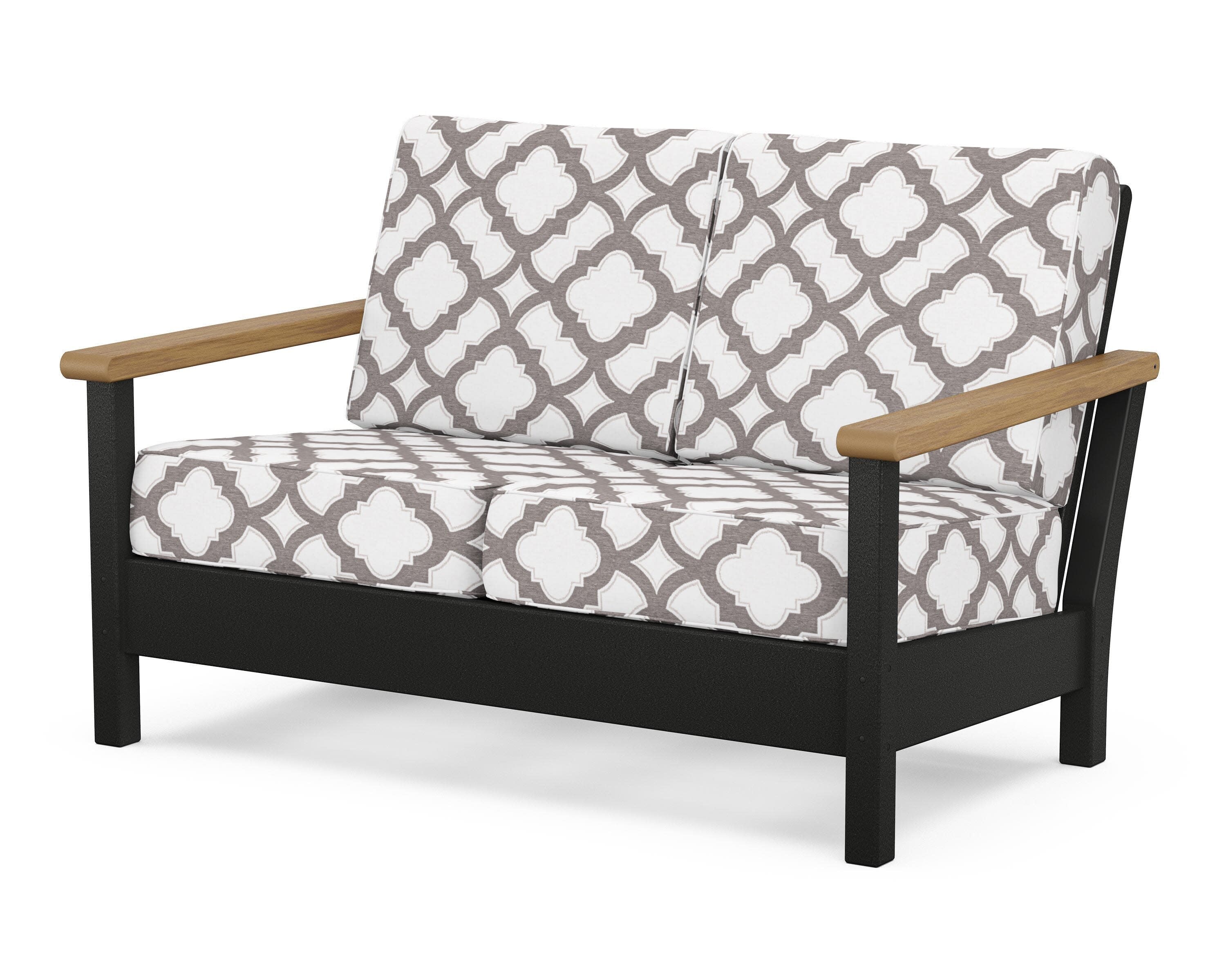 Harbour Deep Seating Loveseat in Black / Natural / Trellis Grey Mist