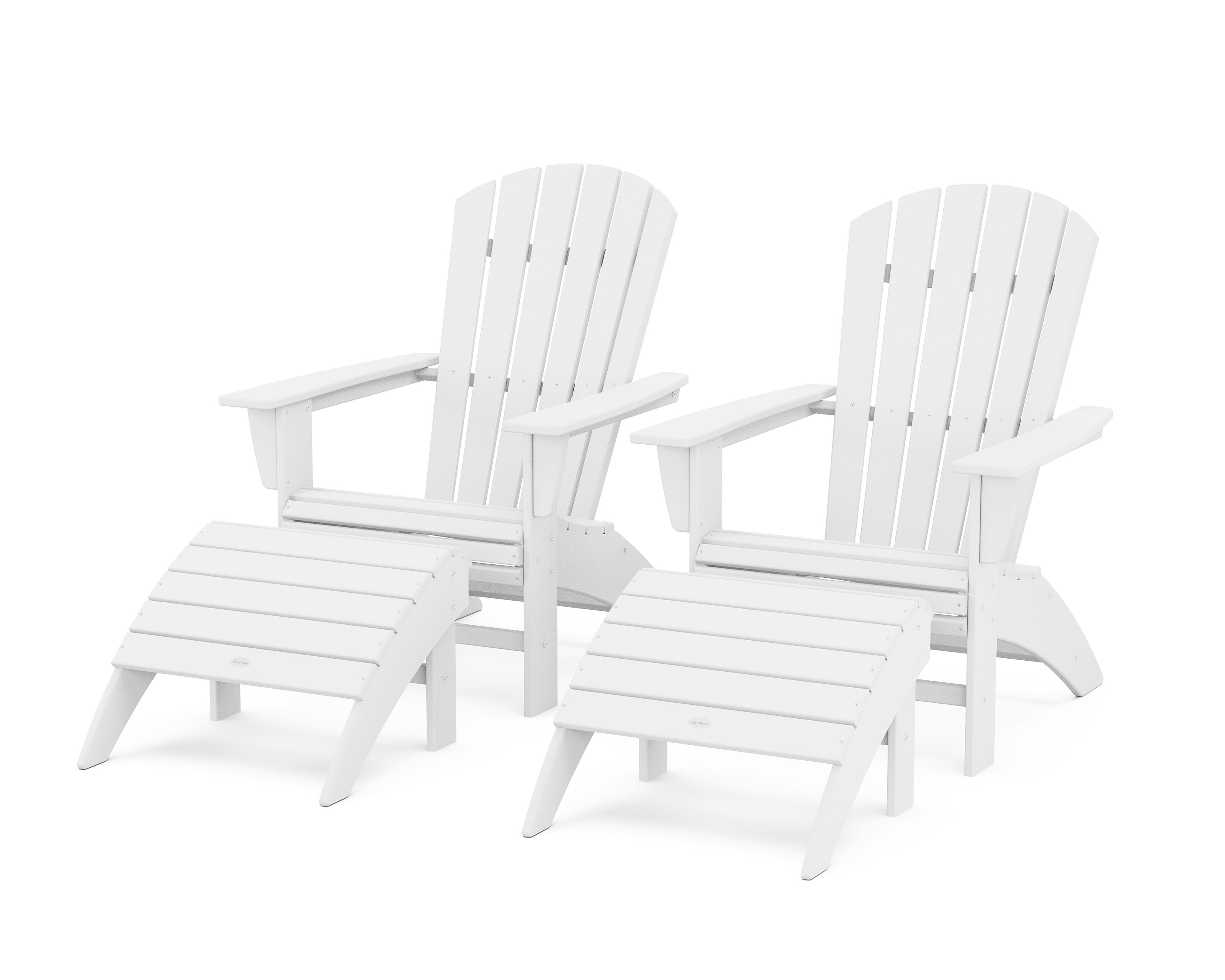 Nautical Curveback Adirondack Chair 4-Piece Set with Ottomans in White