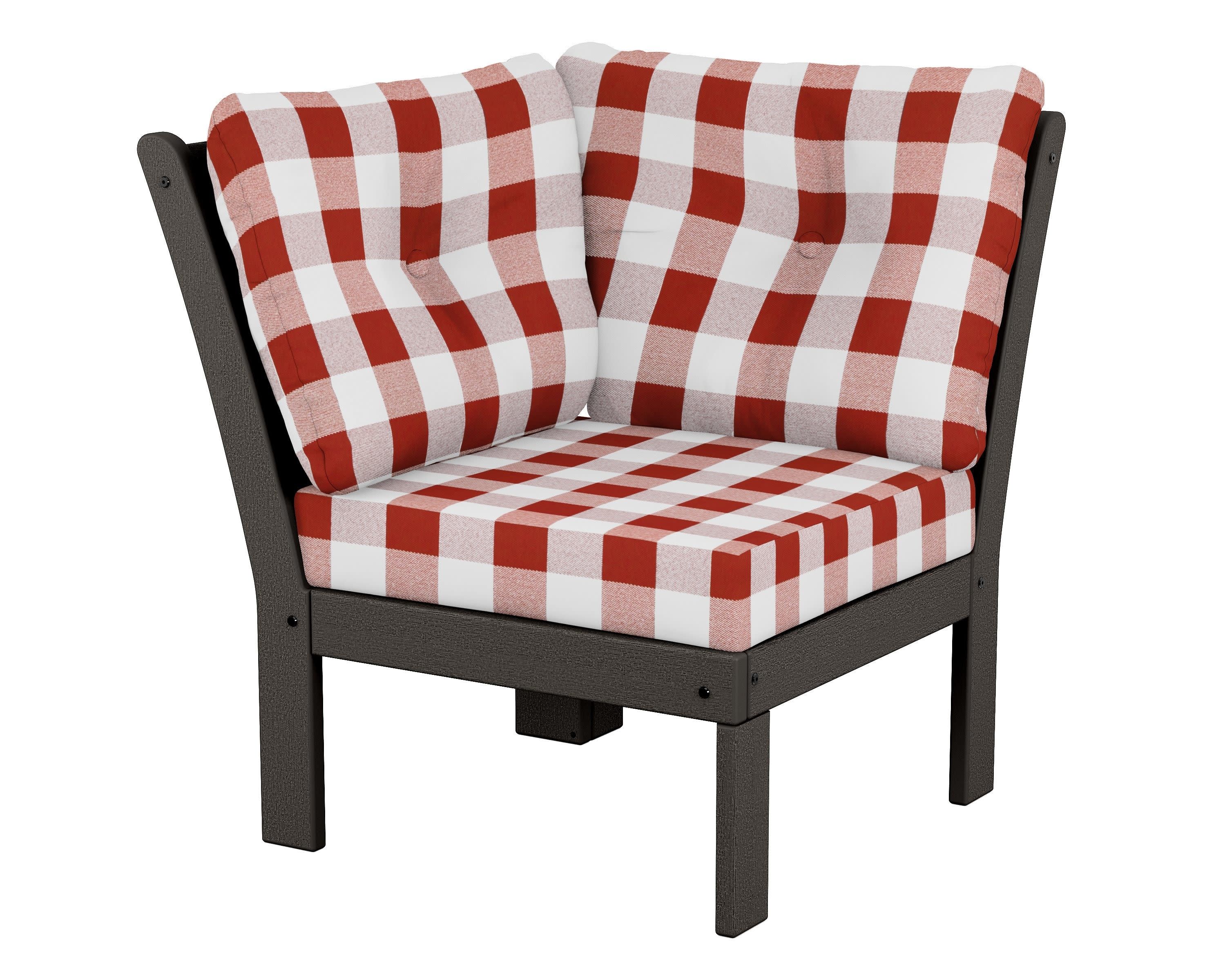 Vineyard Modular Corner Chair in Vintage Coffee / Buffalo Plaid Crimson