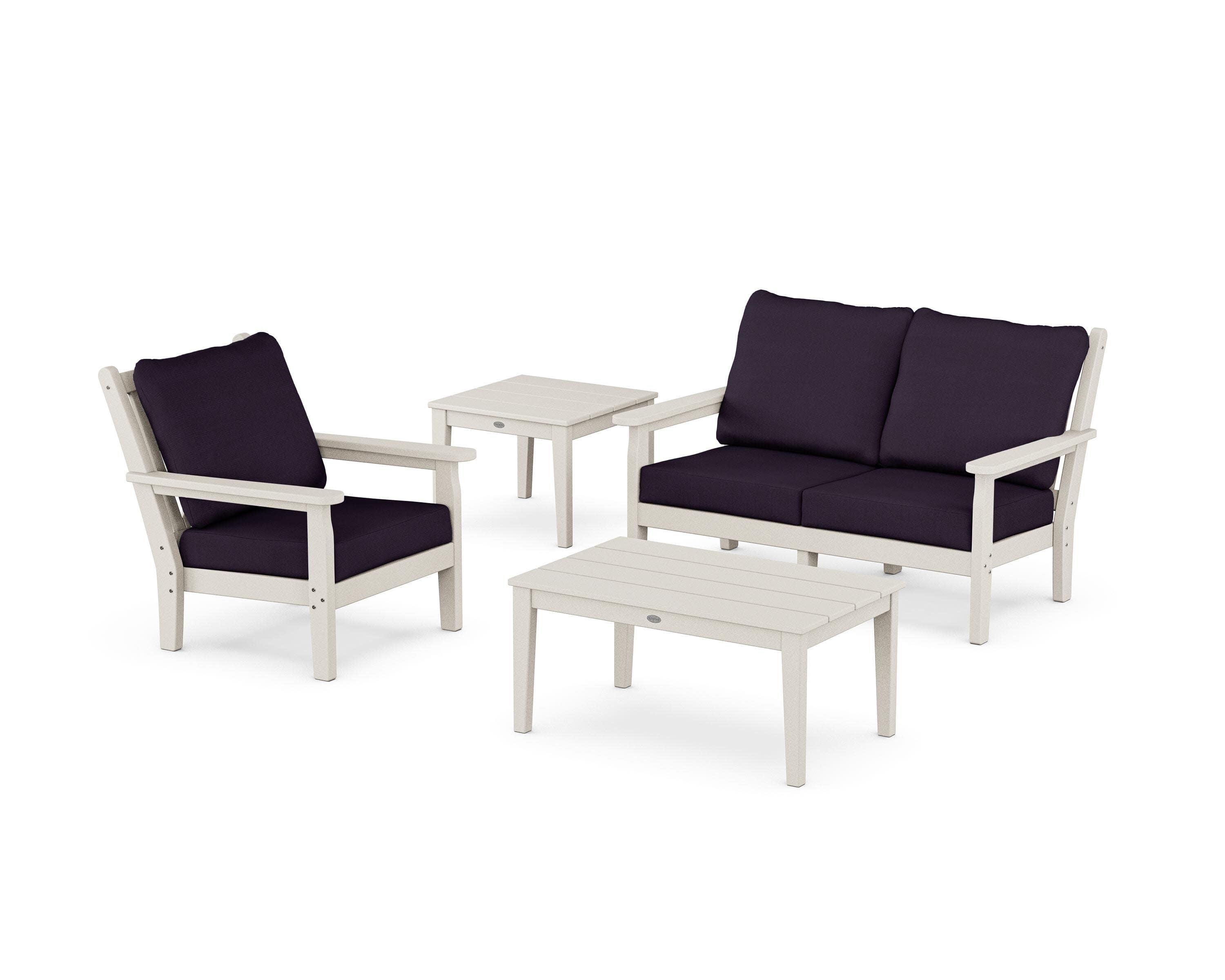 Chippendale 4-Piece Deep Seating Set in Sand / Navy Linen