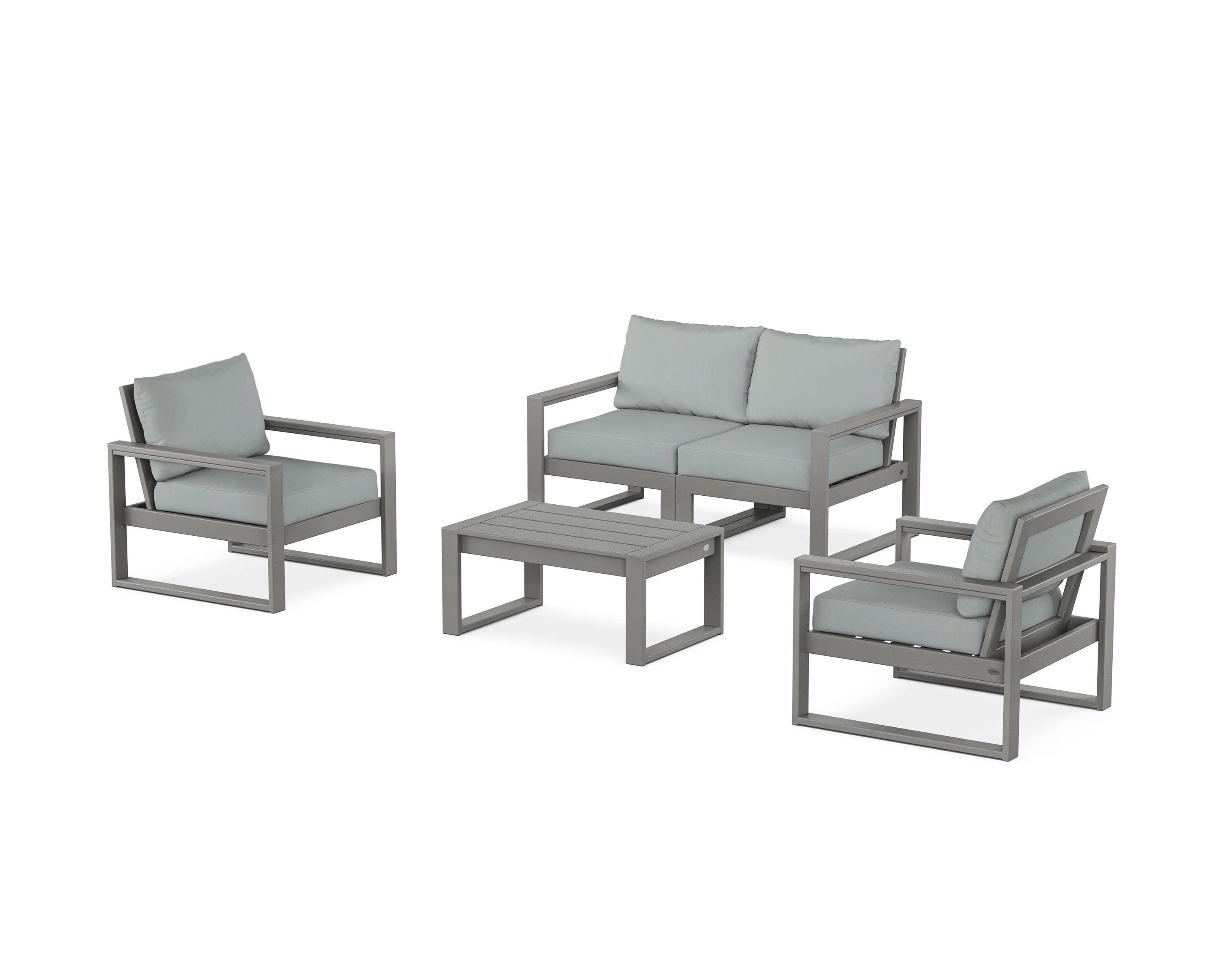 EDGE Sectional 4-Piece Deep Seating Set with Loveseat in Slate Grey / Spa