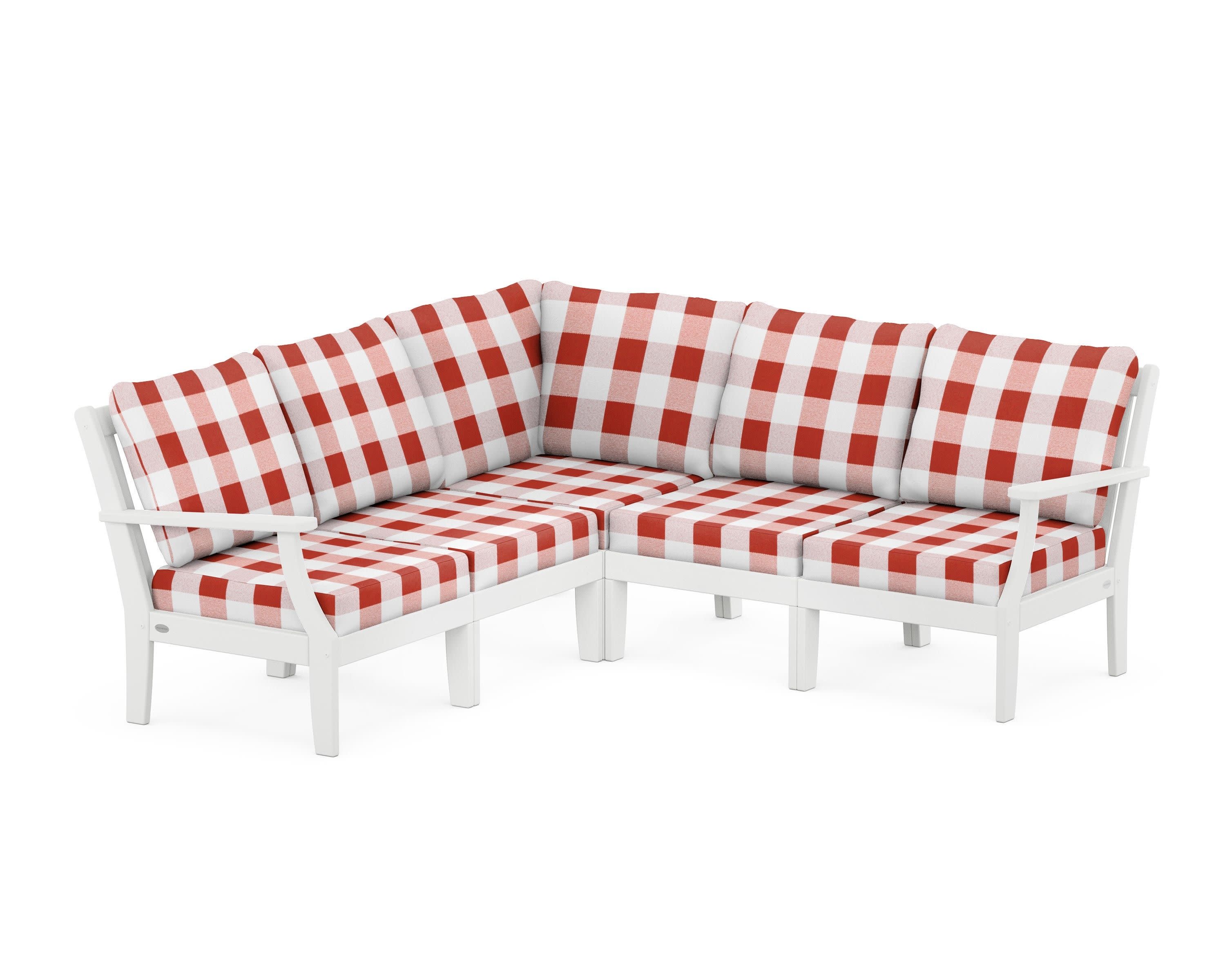 Braxton Modular 5-Piece Deep Seating Set in White / Buffalo Plaid Crimson