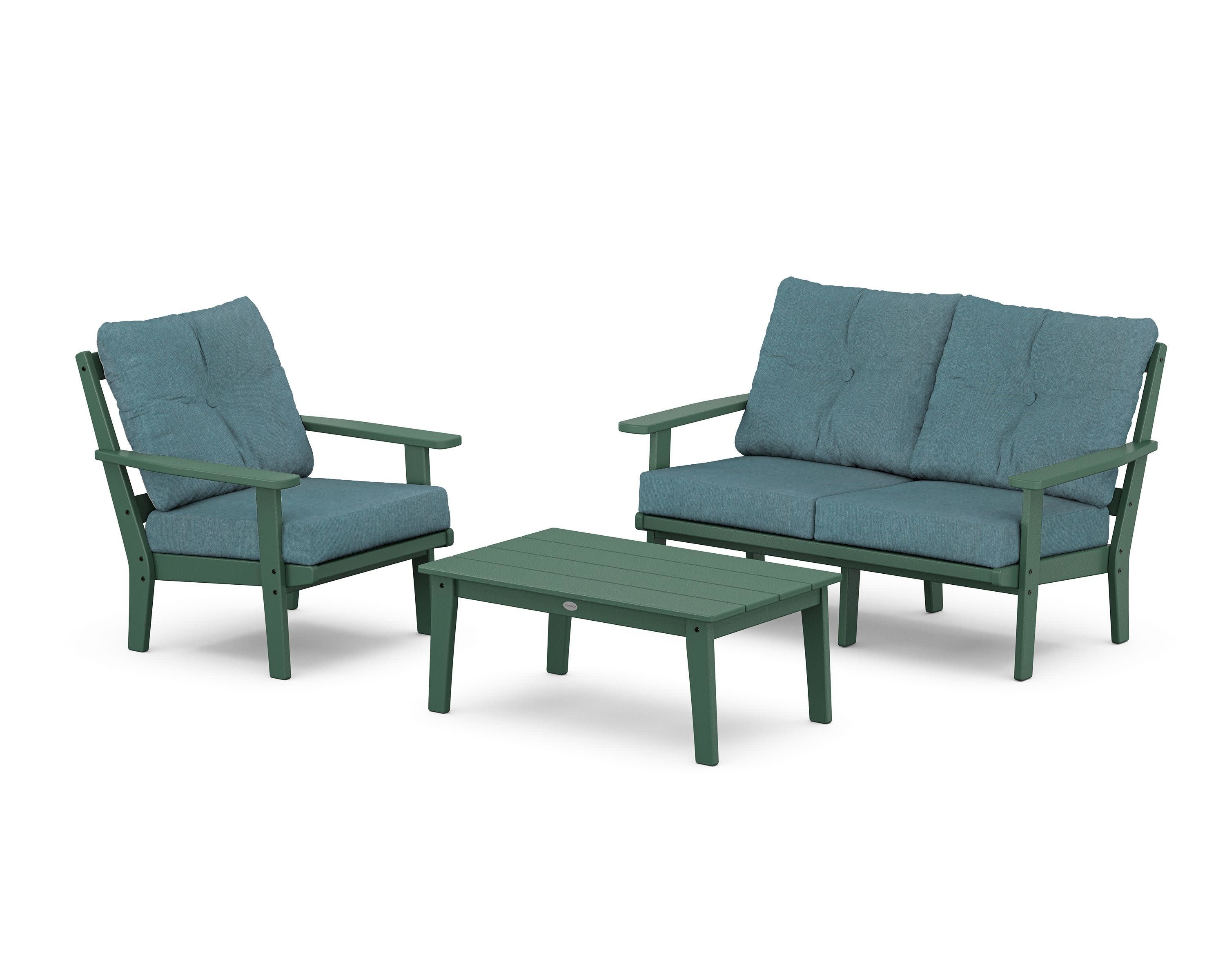 Prairie 3-Piece Deep Seating Set with Loveseat in Green / Ocean Teal