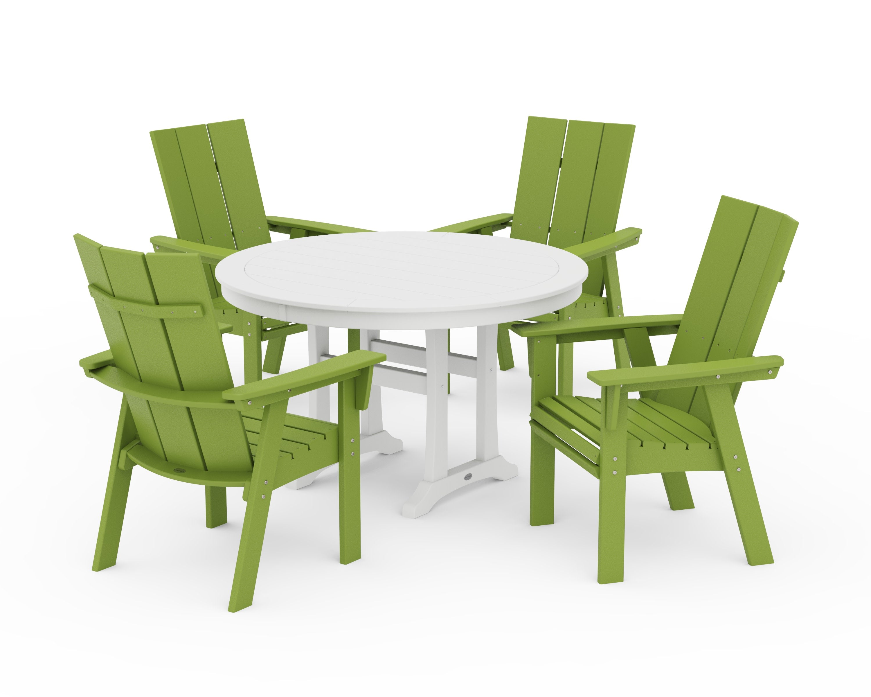 Modern Curveback Adirondack 5-Piece Nautical Trestle Dining Set in Lime / White