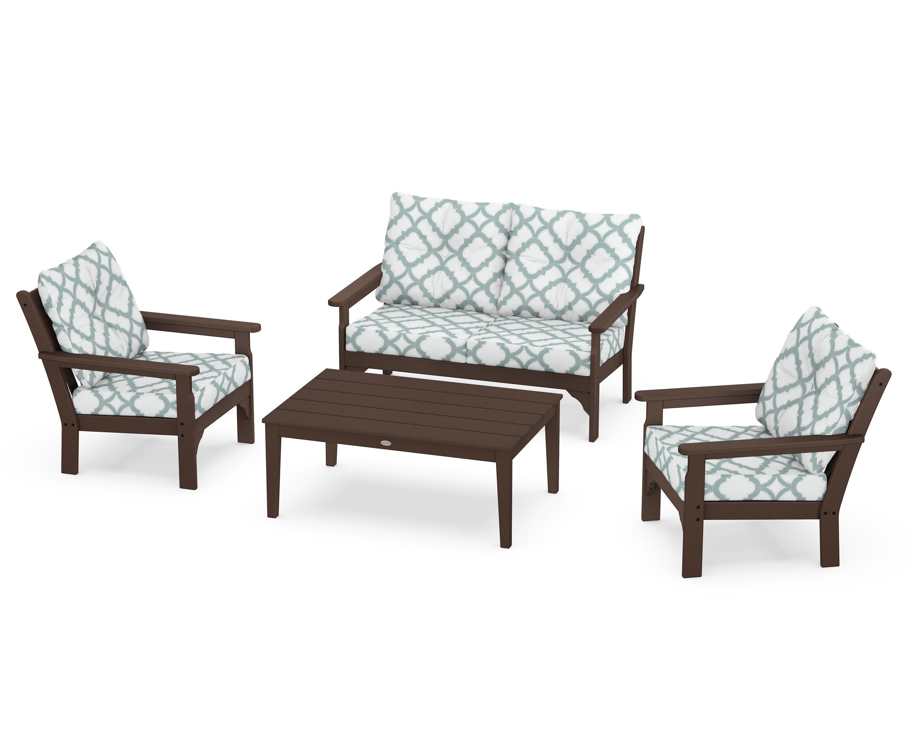 Vineyard 4-Piece Deep Seating Set in Mahogany / Trellis Glacier Spa