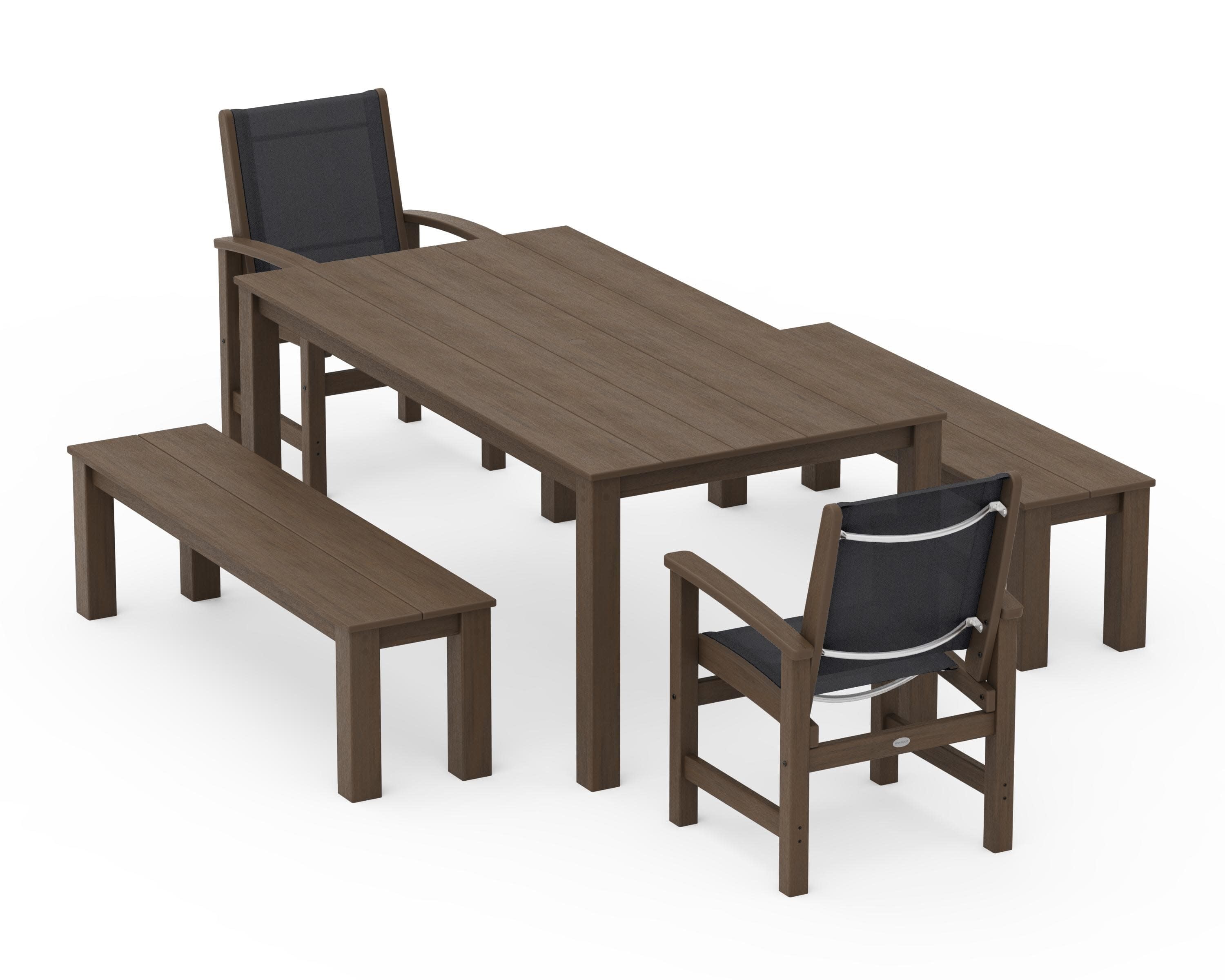 Coastal 5-Piece Parsons Dining Set with Benches in Kona / Black Sling