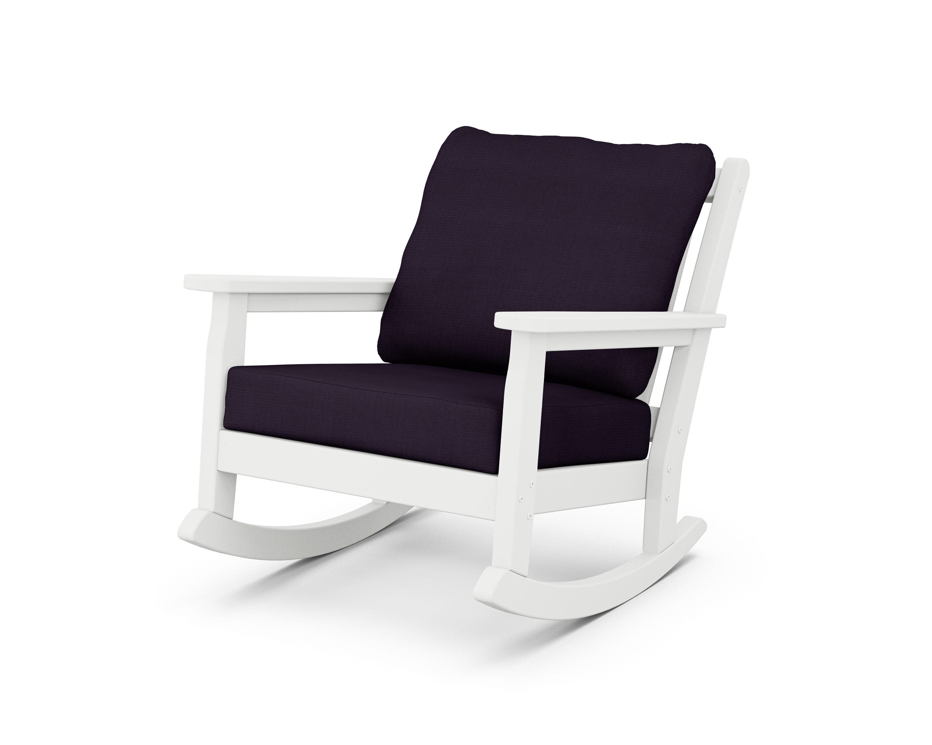 Chippendale Deep Seating Rocking Chair in White / Navy Linen