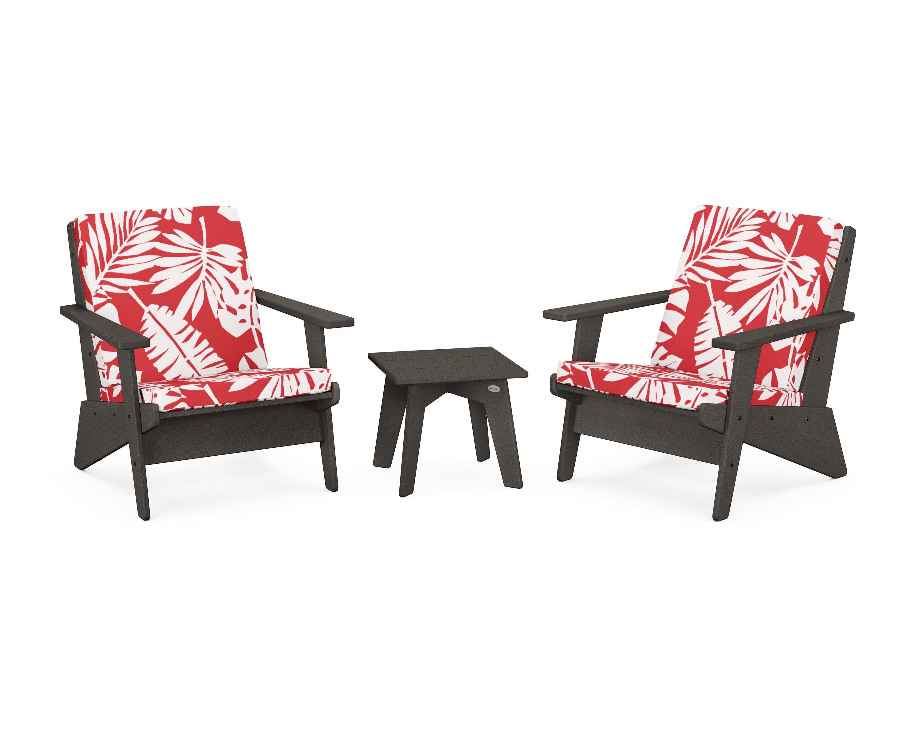 Riviera Modern Lounge 3-Piece Set in Vintage Coffee / Leaf Crimson