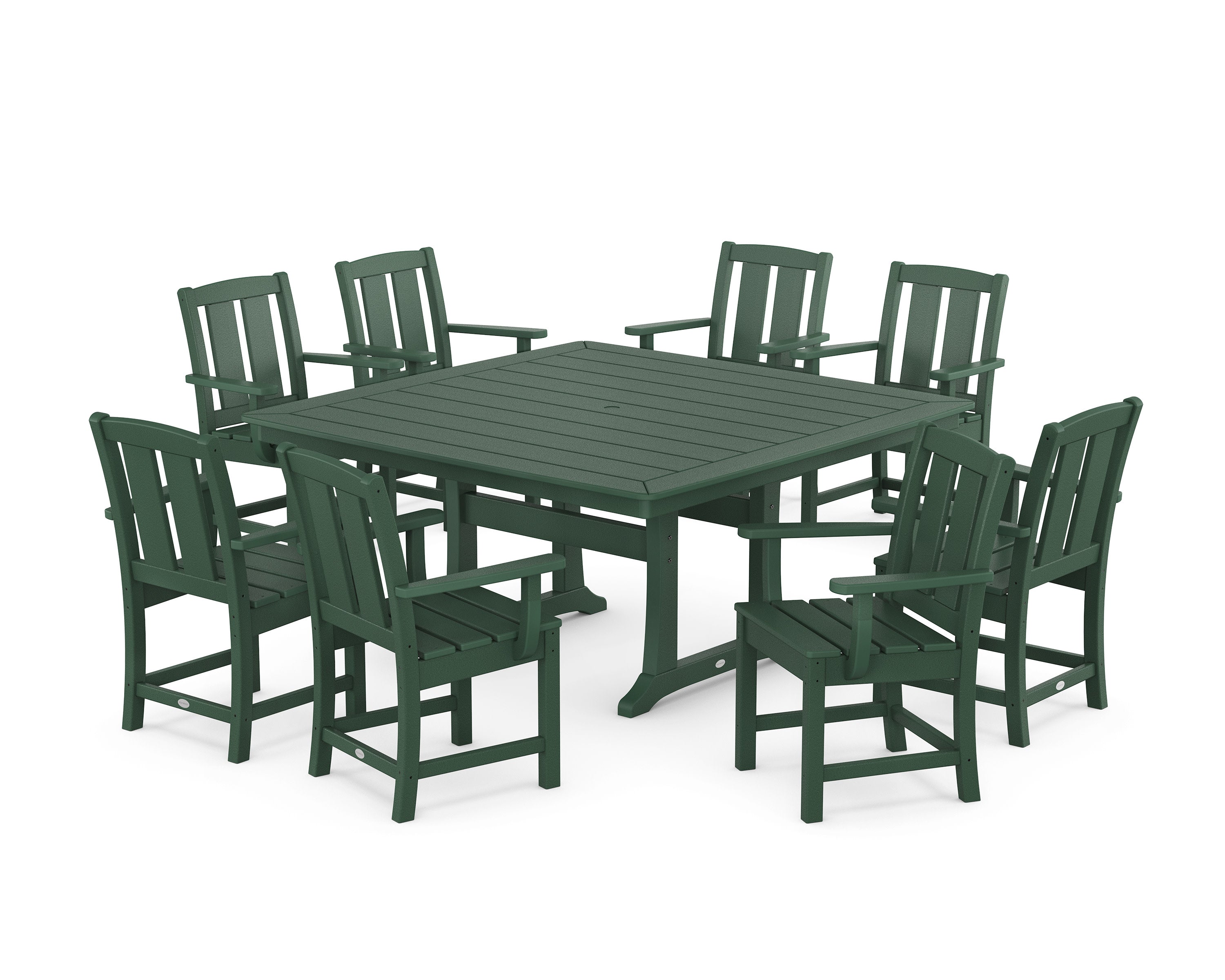 Mission 9-Piece Square Dining Set with Trestle Legs in Green