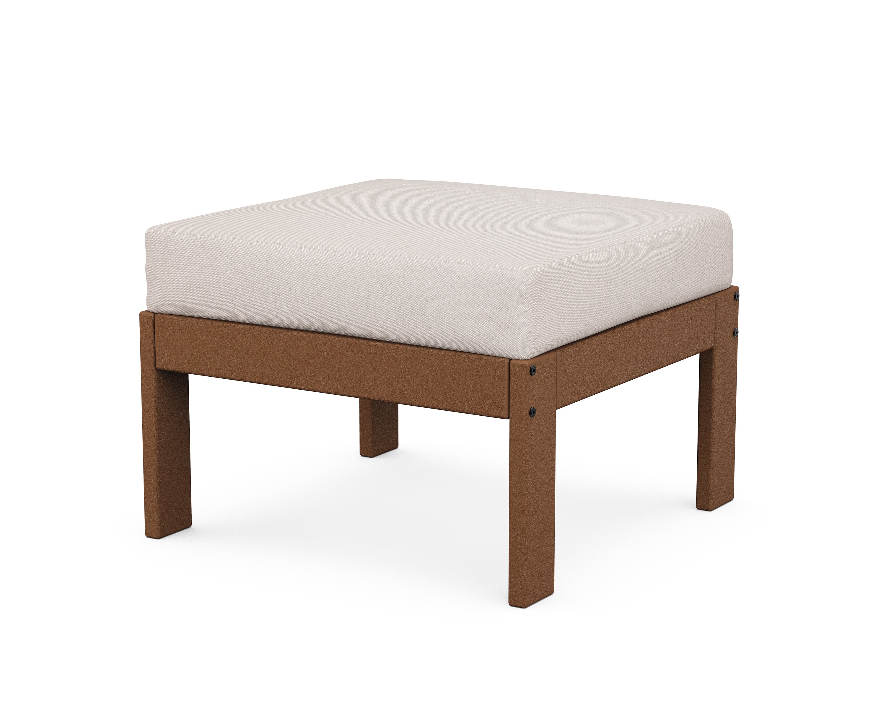 Vineyard Modular Ottoman in Teak / Dune Burlap