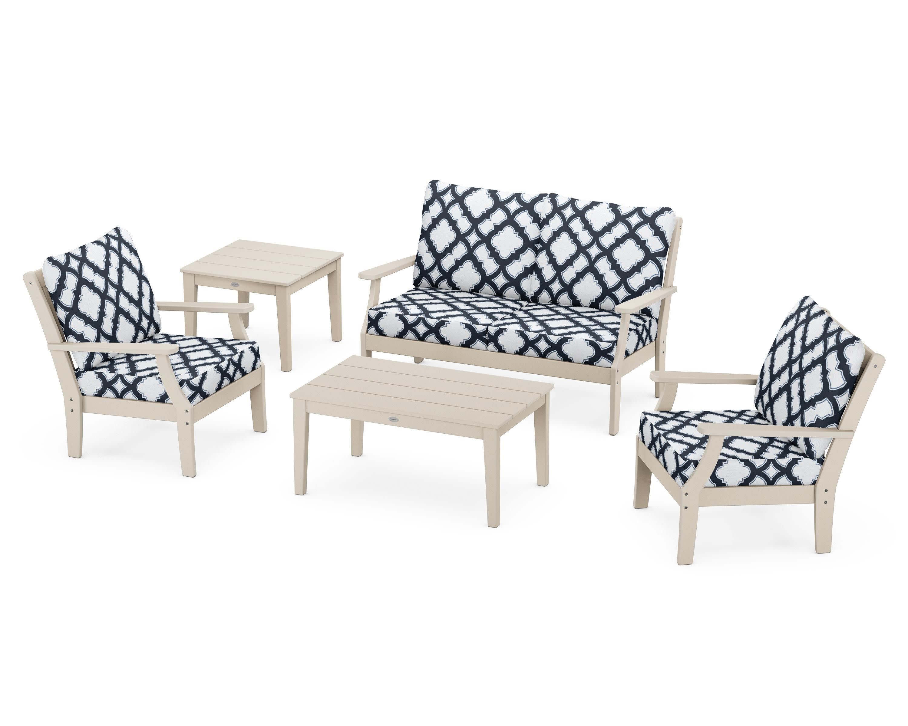 Braxton 5-Piece Deep Seating Set in Sand / Trellis Marine Indigo