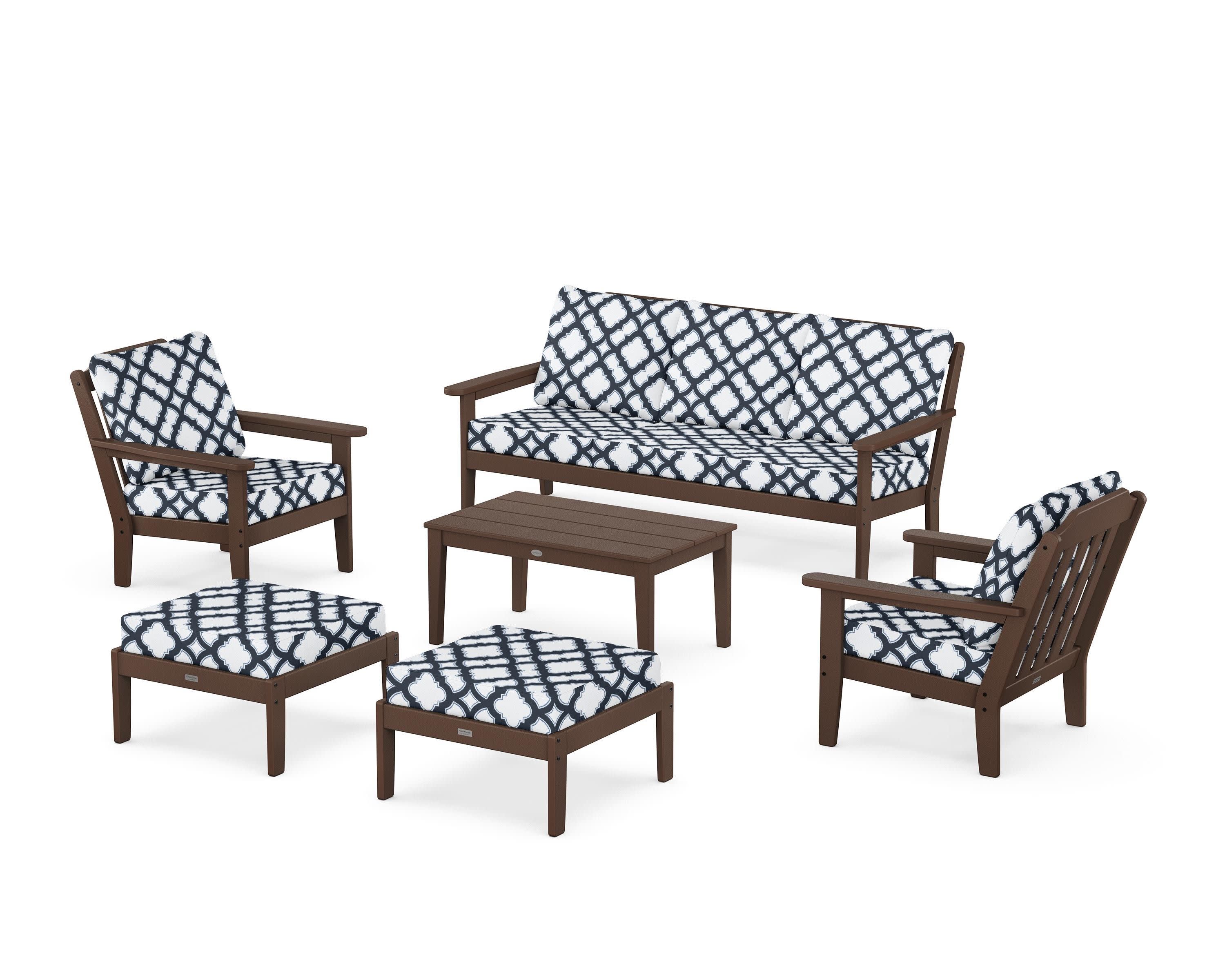 Cottage 6-Piece Lounge Sofa Set in Mahogany / Trellis Marine Indigo