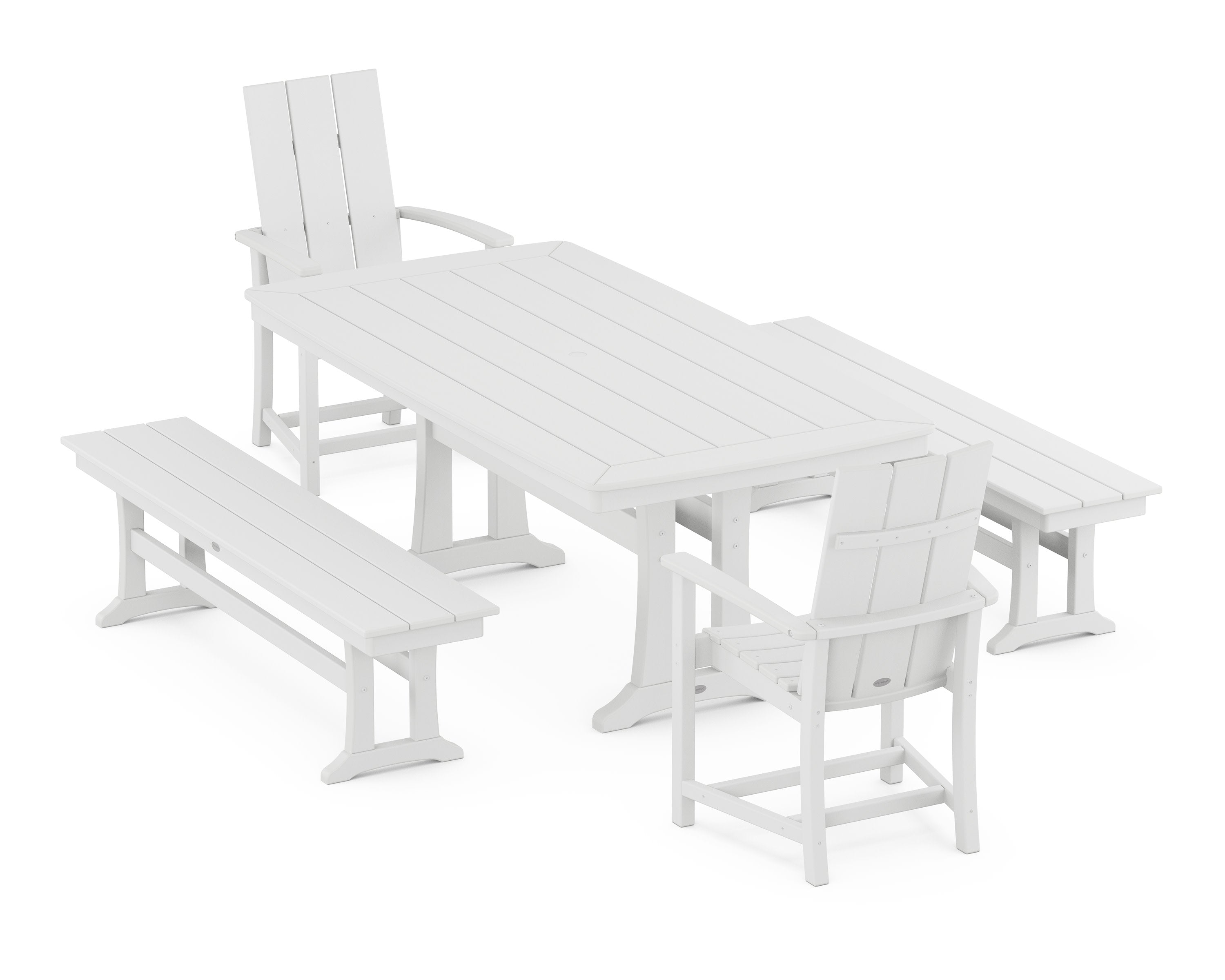 Modern Adirondack 5-Piece Dining Set with Trestle Legs in White