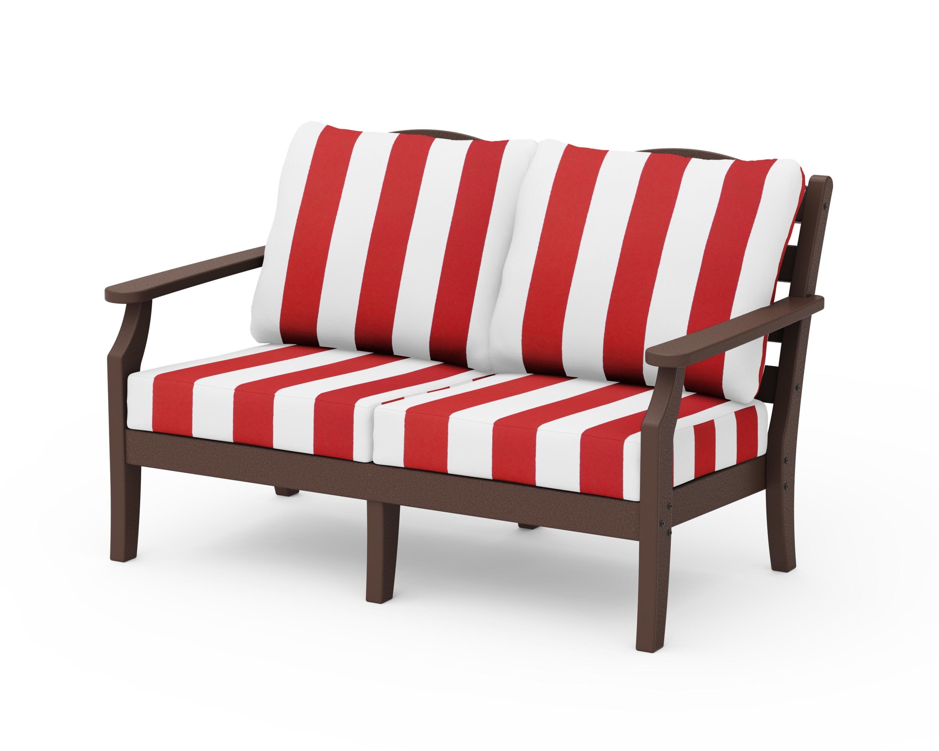 Savannah Deep Seating Loveseat in Mahogany / Cabana Stripe Crimson