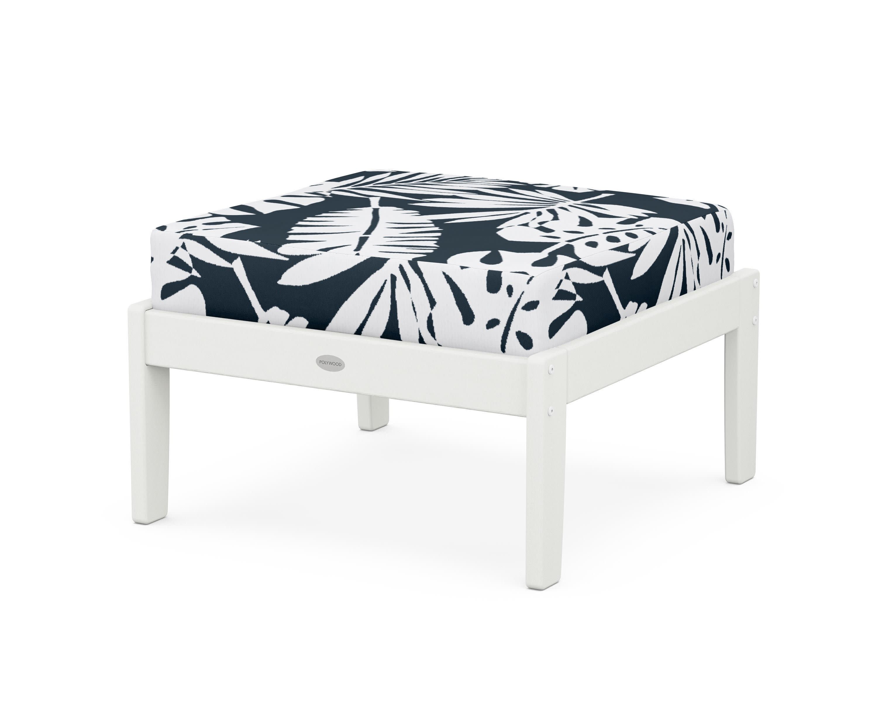 Braxton Deep Seating Ottoman in Vintage White / Leaf Marine Indigo