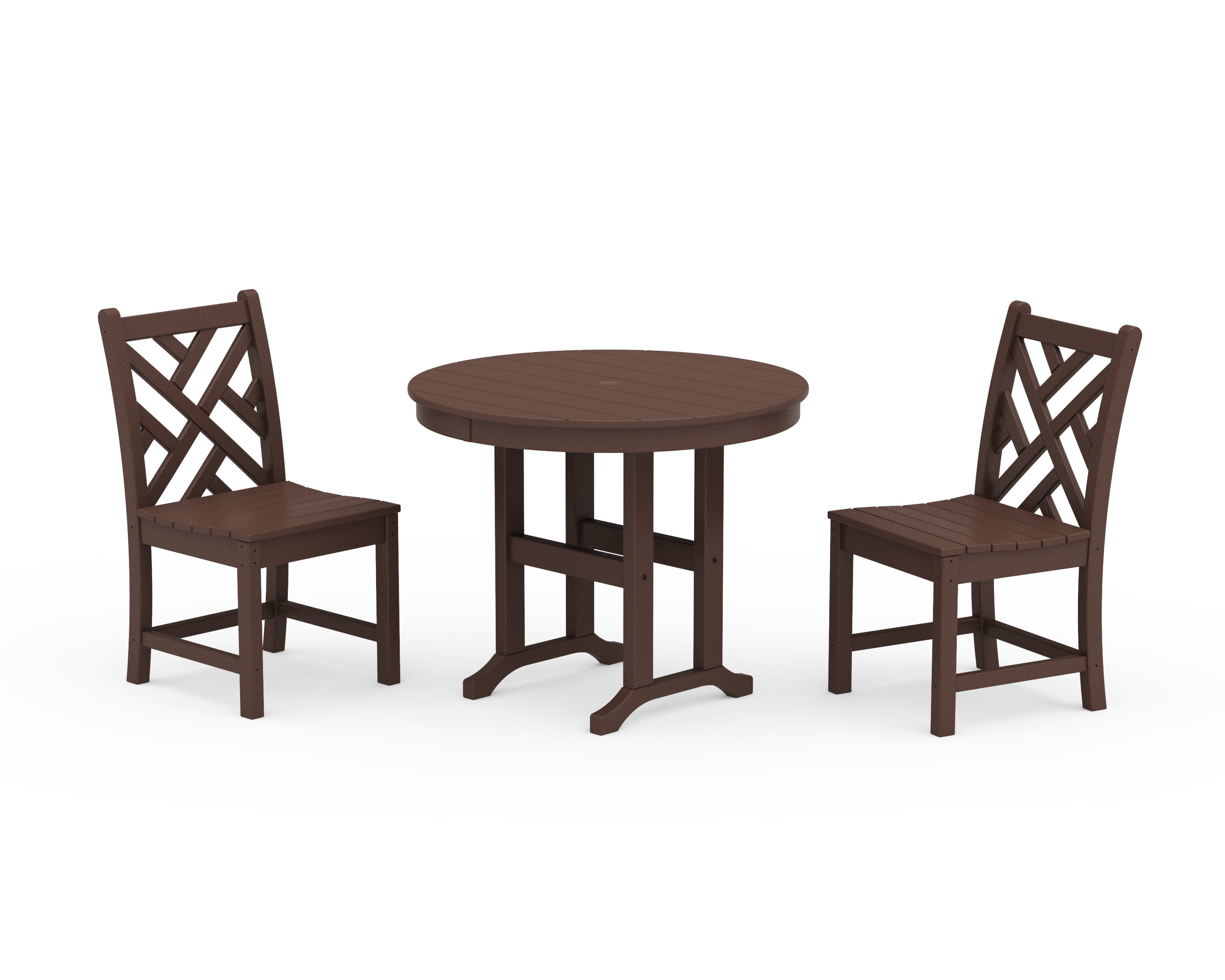 Chippendale Side Chair 3-Piece Round Dining Set in Mahogany