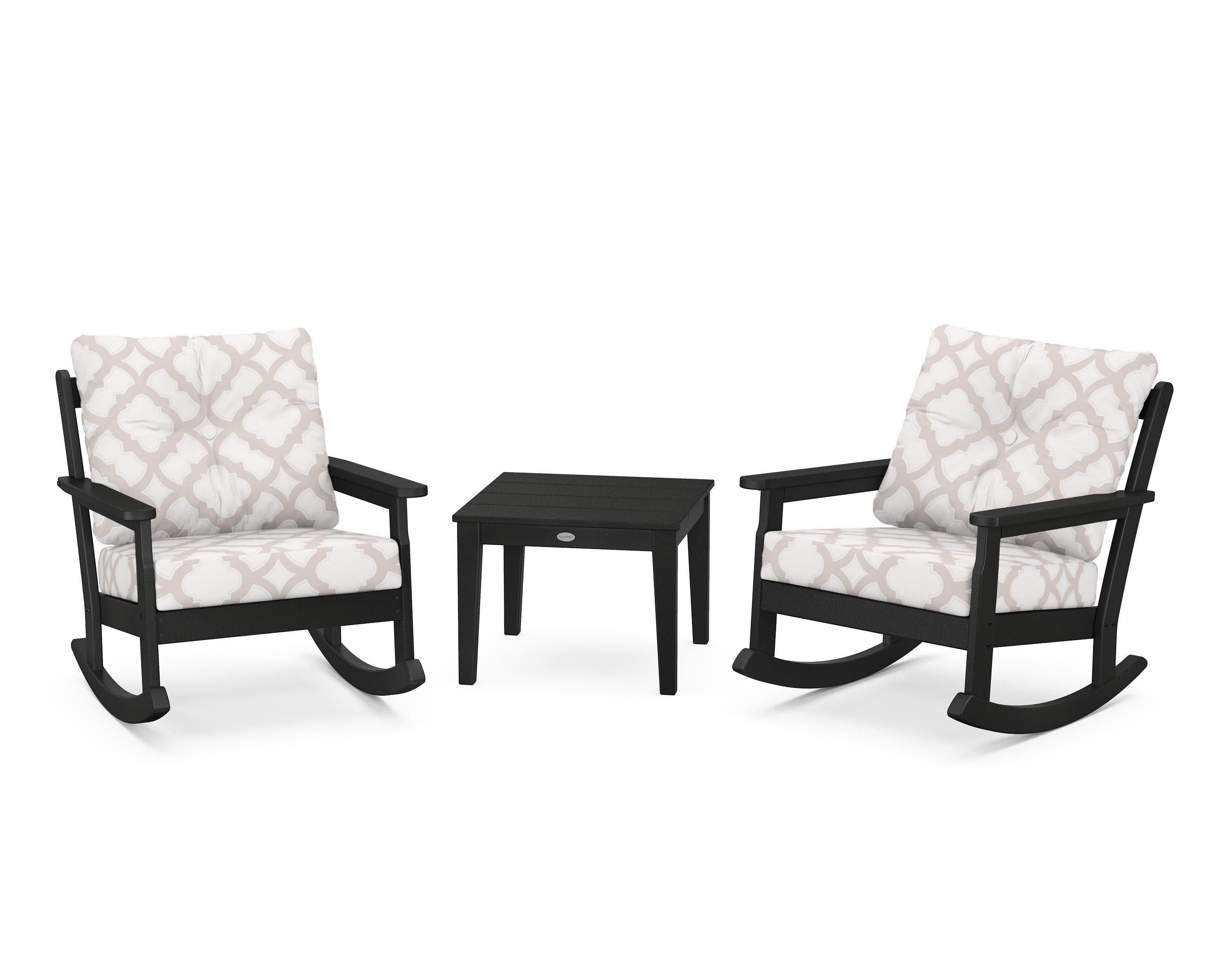 Vineyard 3-Piece Deep Seating Rocker Set in Black / Trellis Dune Burlap