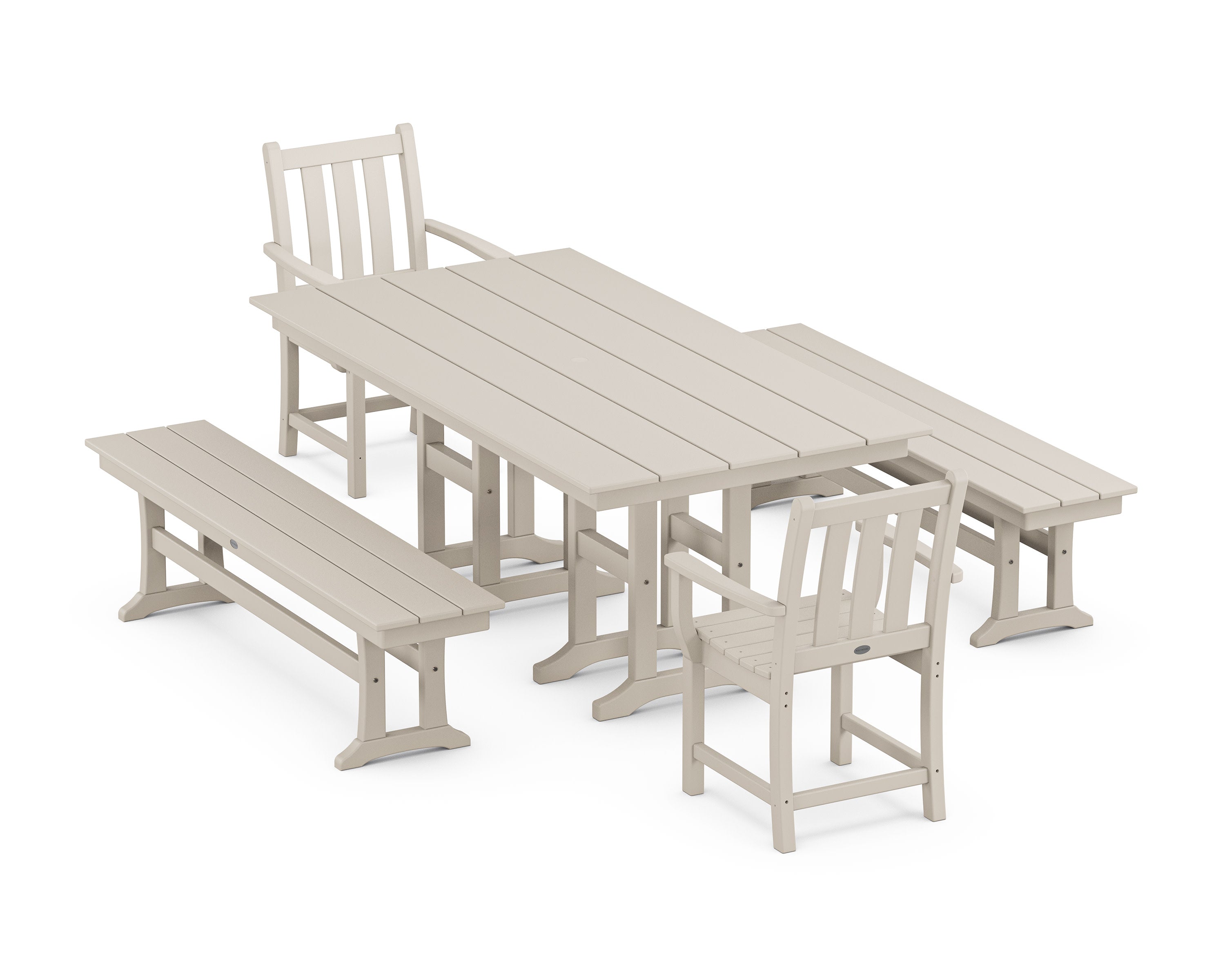 Traditional Garden 5-Piece Farmhouse Dining Set with Benches in Sand