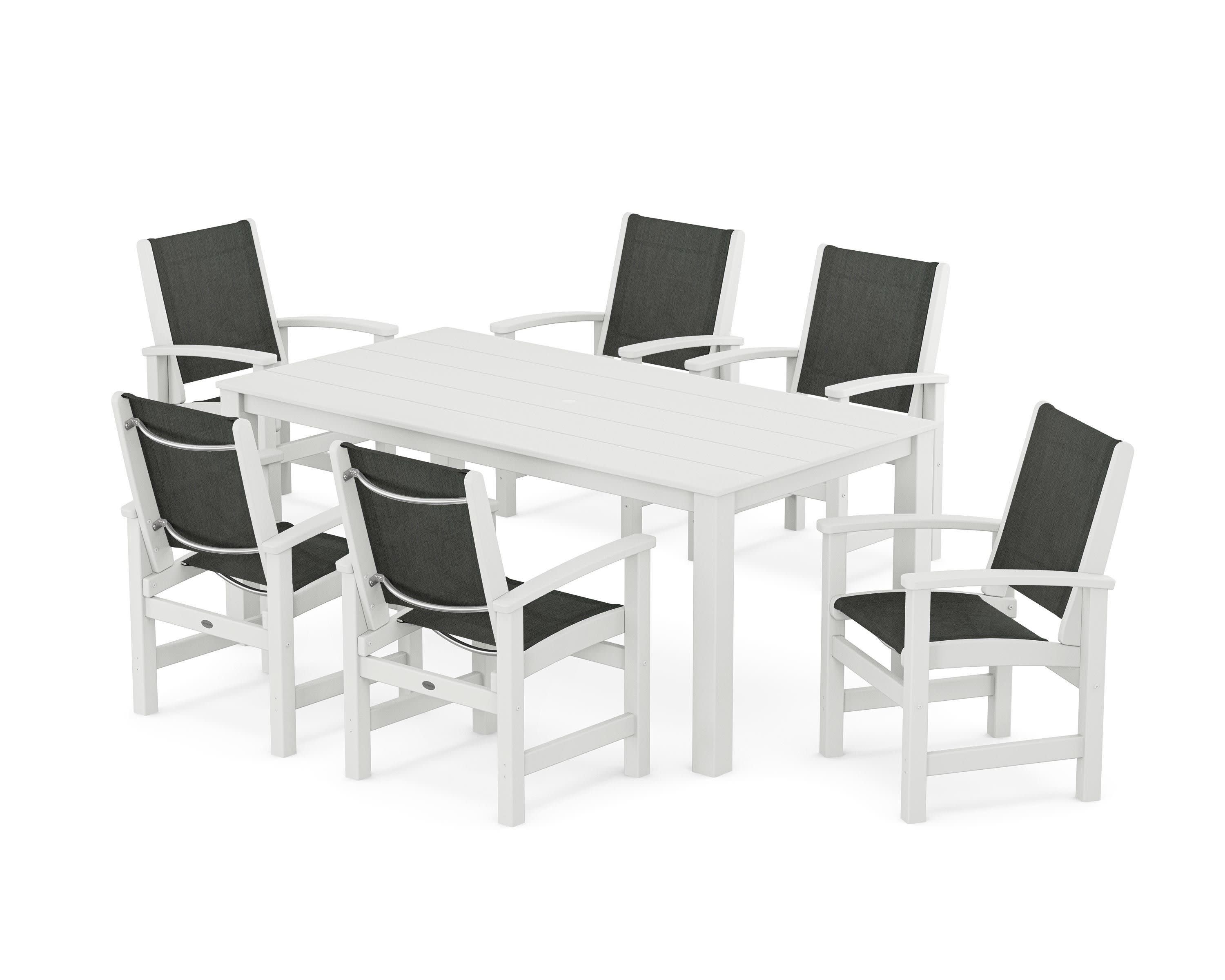 Coastal 7-Piece Parsons Dining Set in White / Ember Sling