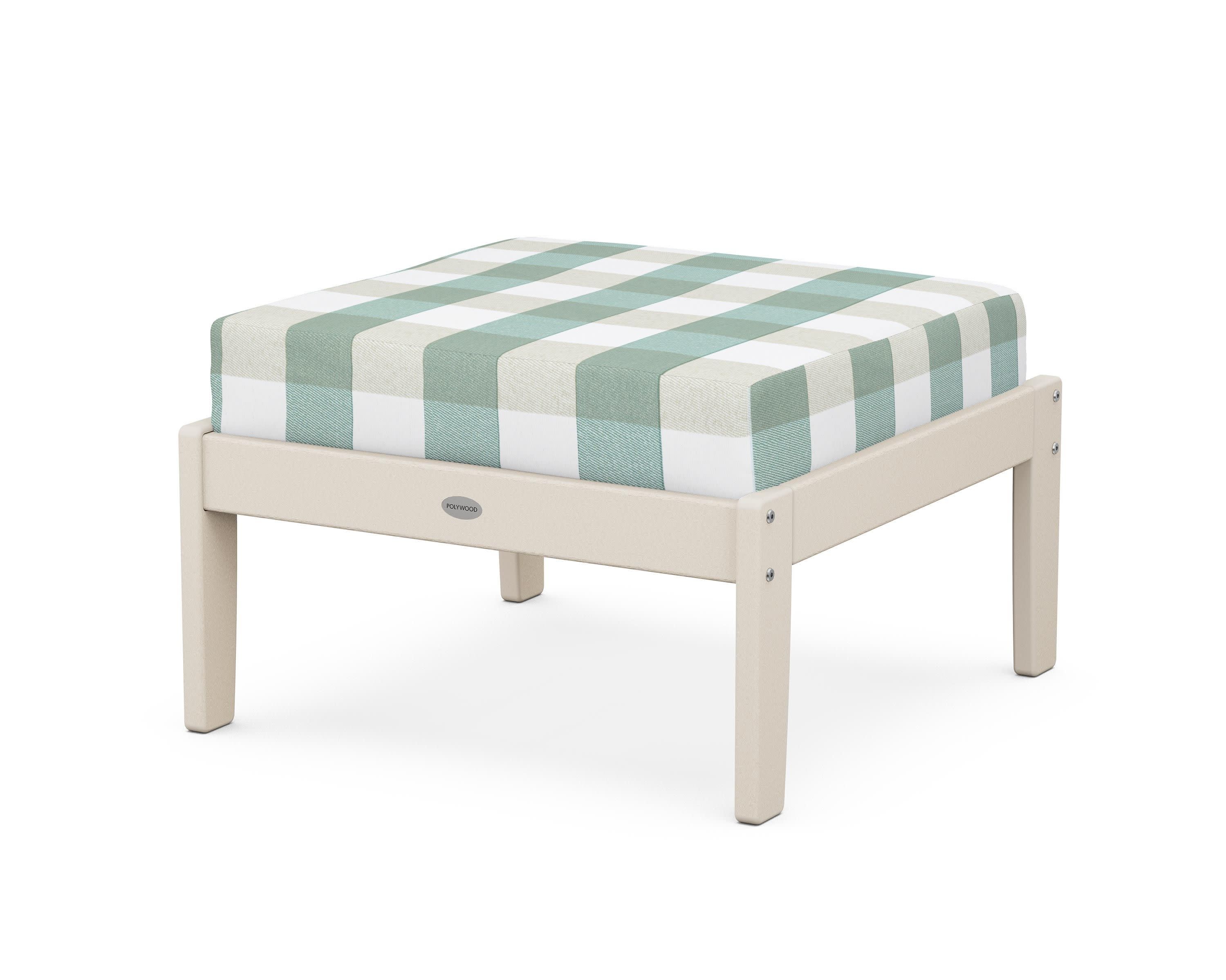 Braxton Deep Seating Ottoman in Sand / Buffalo Plaid Glacier Spa