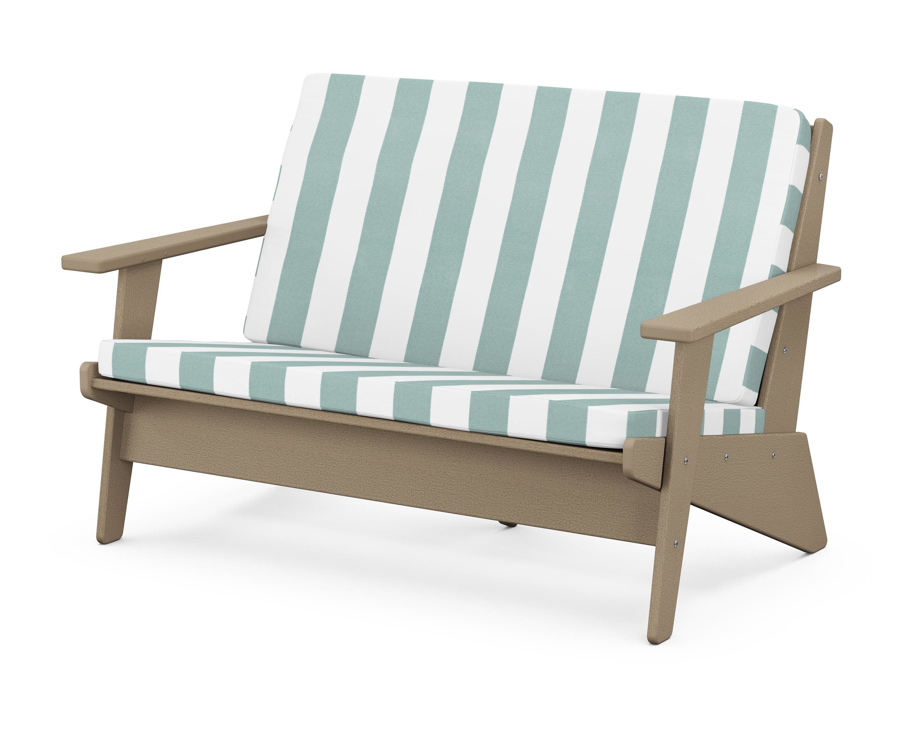 Riviera Modern Lounge Loveseat in Vintage Sahara / Cabana Stripe Glacier Spa