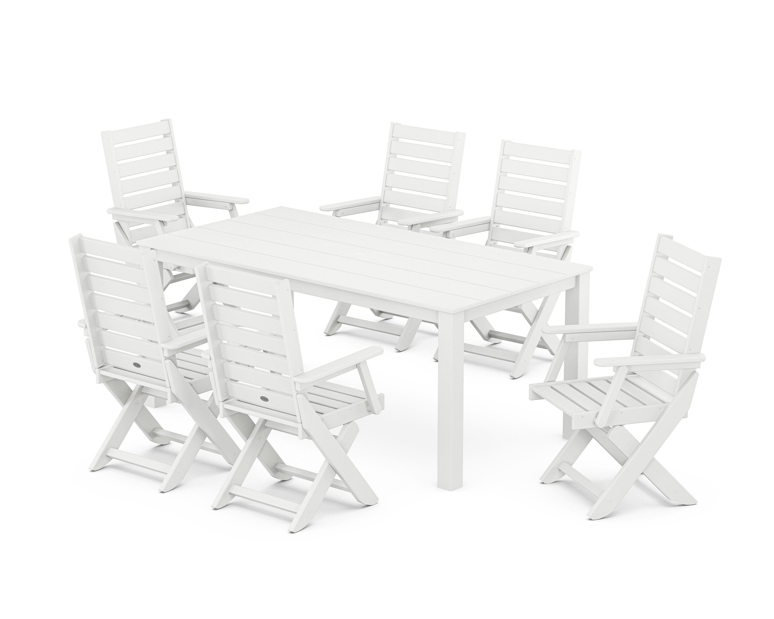 Captain Folding Chair 7-Piece Parsons Dining Set in White