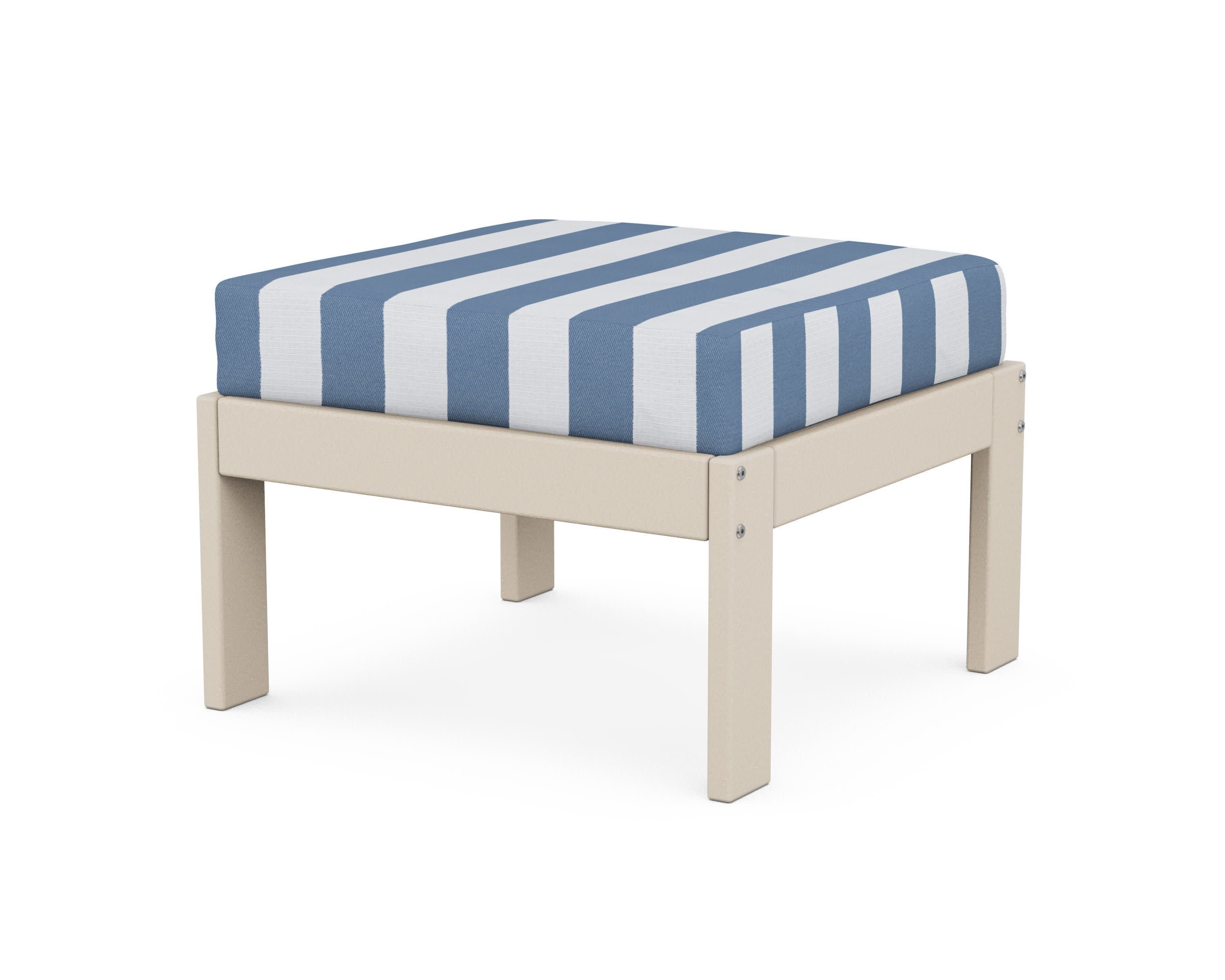 Vineyard Modular Ottoman in Sand / Cabana Stripe Sky Blue