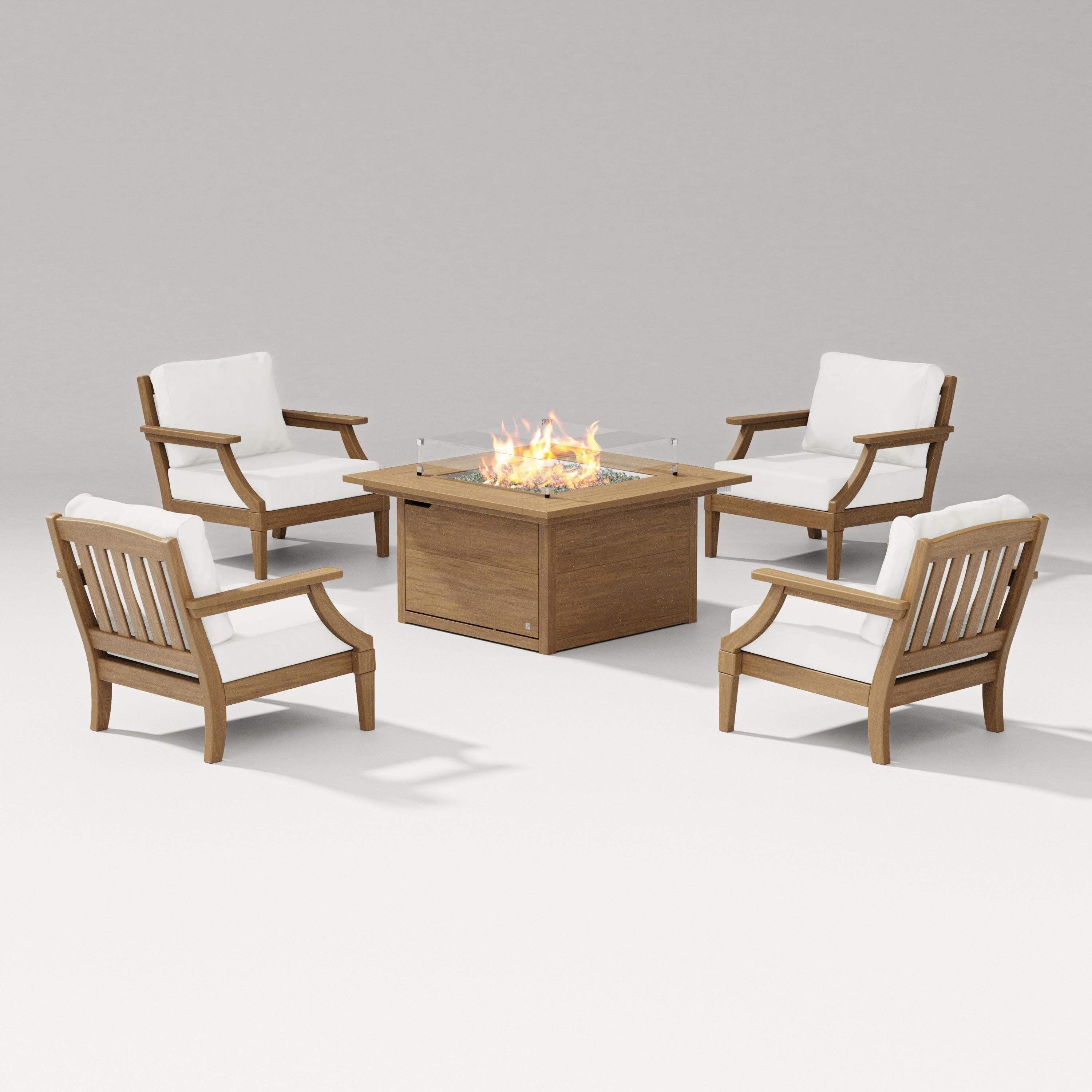 Estate 5-Piece Lounge Fire Table Set in Natural / Natural Linen