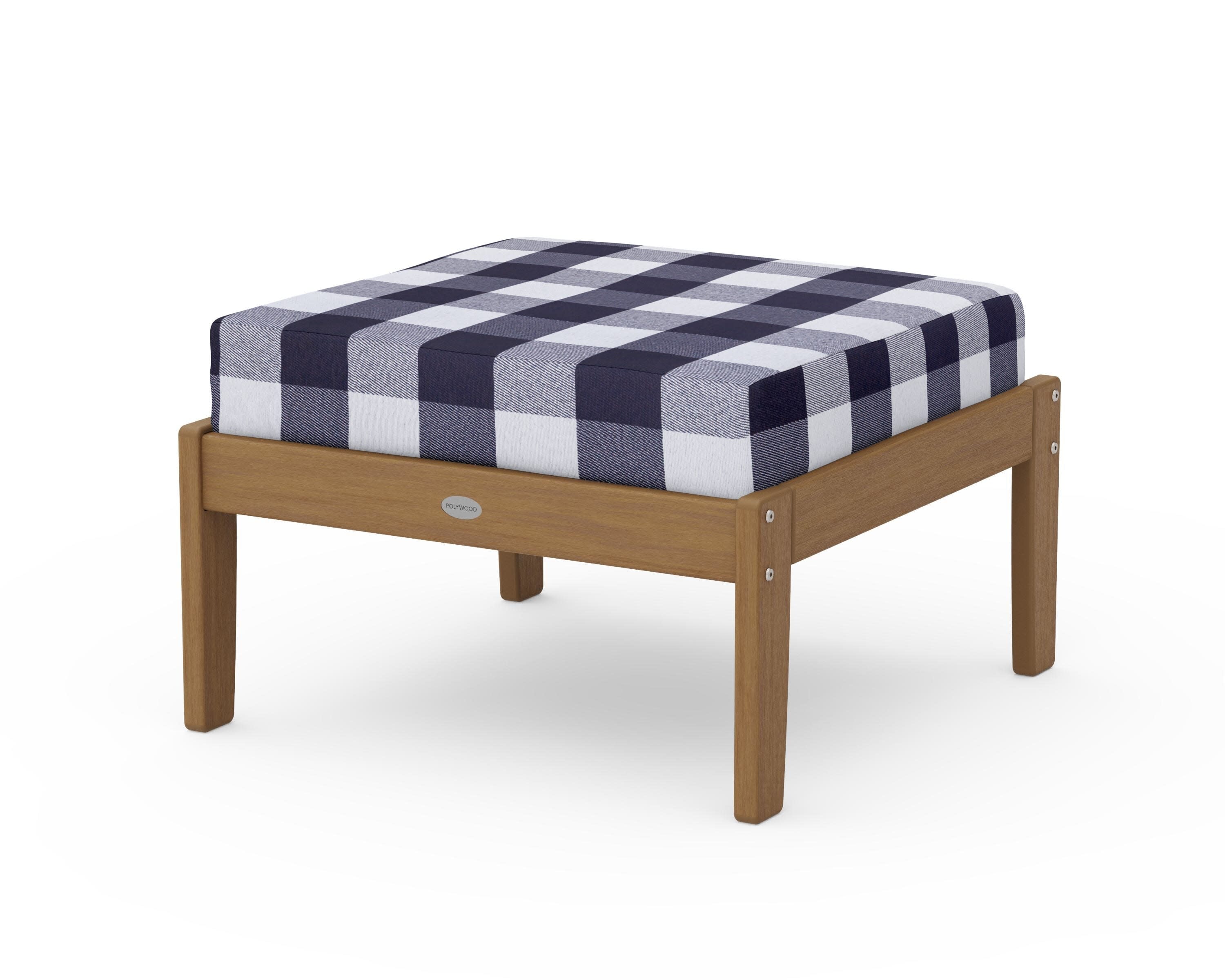 Braxton Deep Seating Ottoman in Natural / Buffalo Plaid Navy