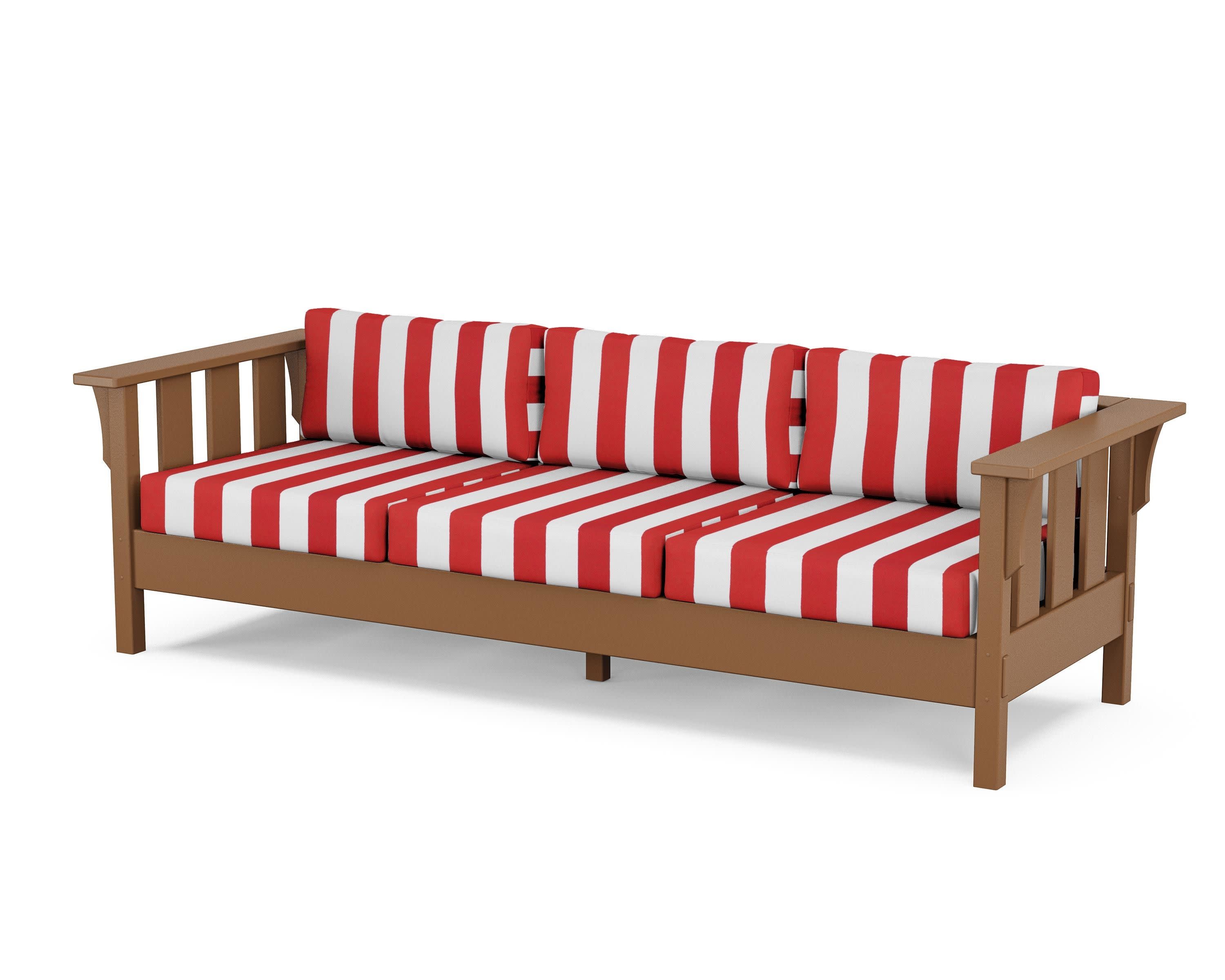 Acadia Deep Seating Sofa in Teak / Cabana Stripe Crimson
