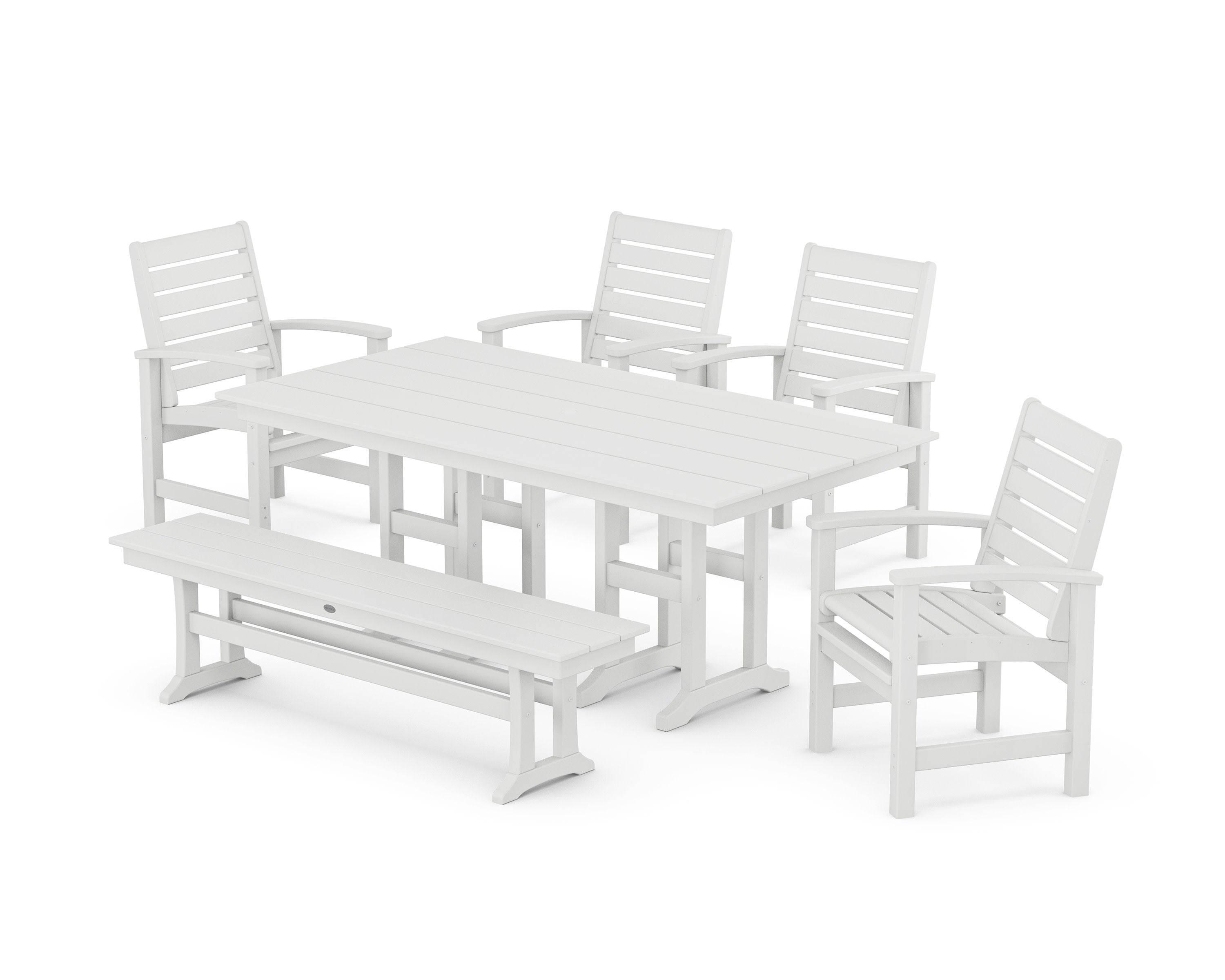 Signature 6-Piece Farmhouse Dining Set with Bench in White