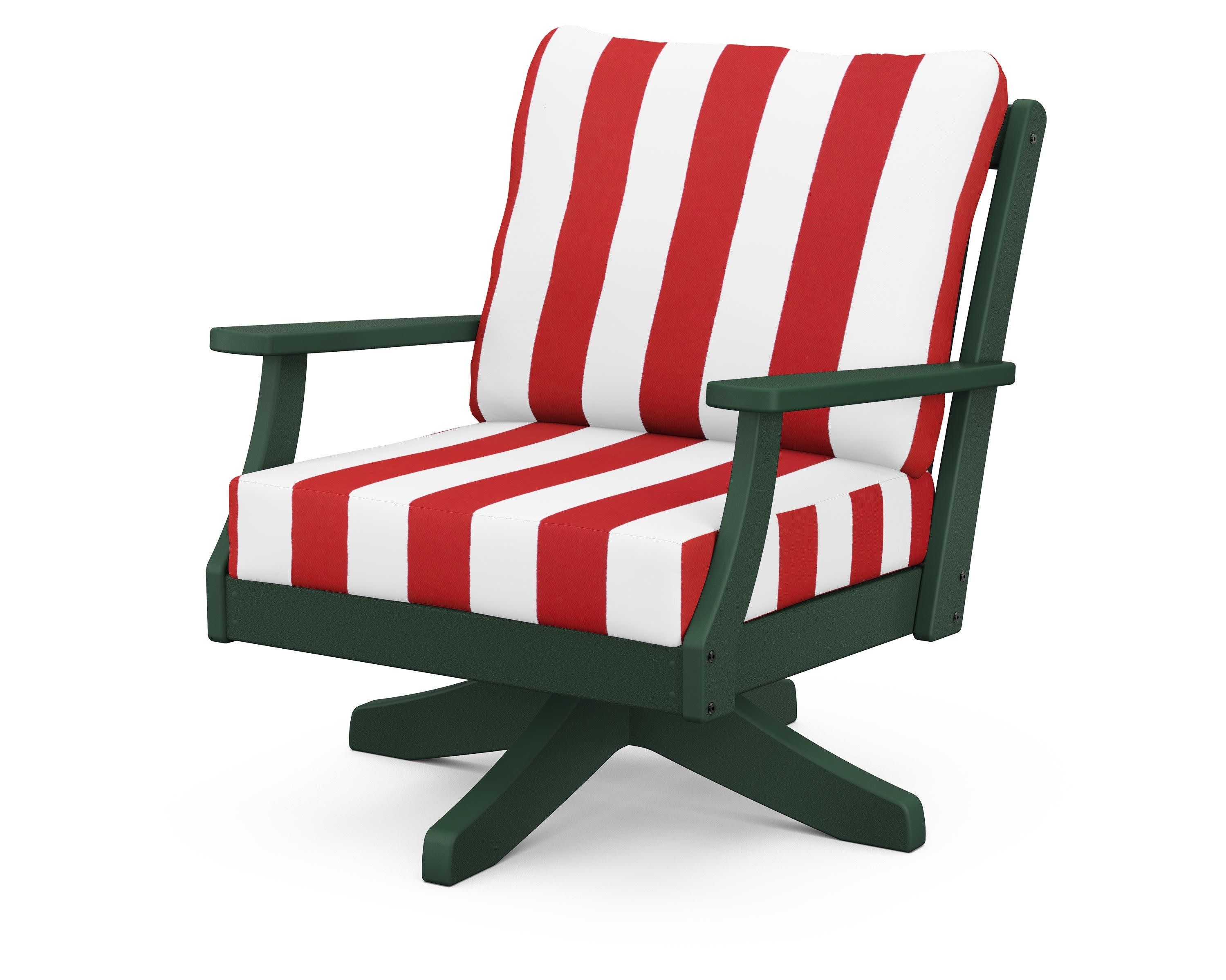 Braxton Deep Seating Swivel Chair in Green / Cabana Stripe Crimson